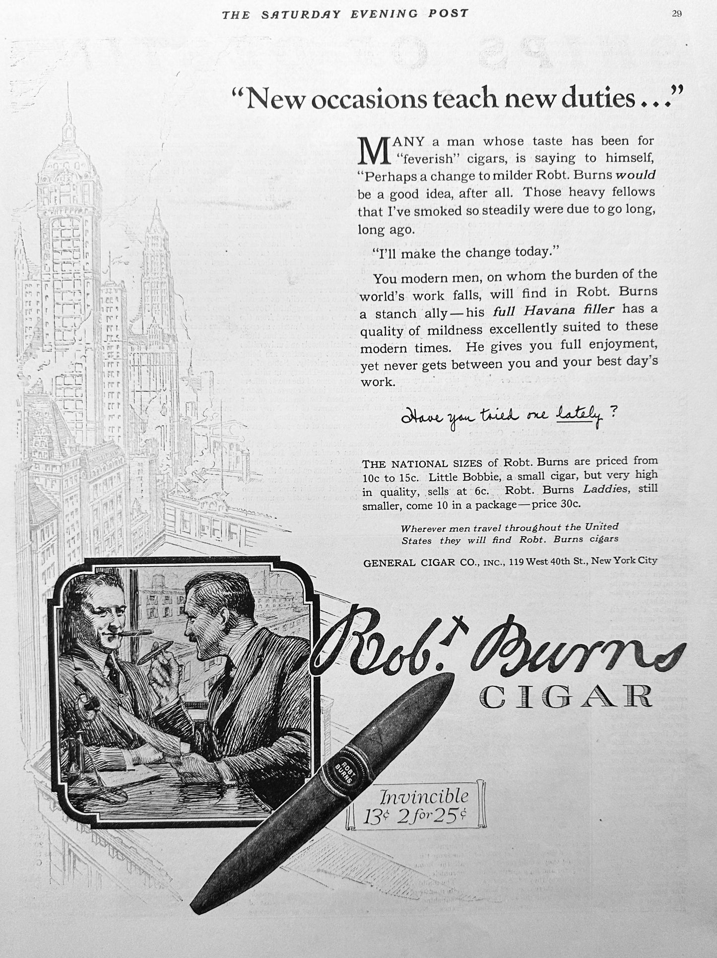 1919 Robt. Burns Cigars - Little Bobbie And Laddies - Havana - Ad #1971