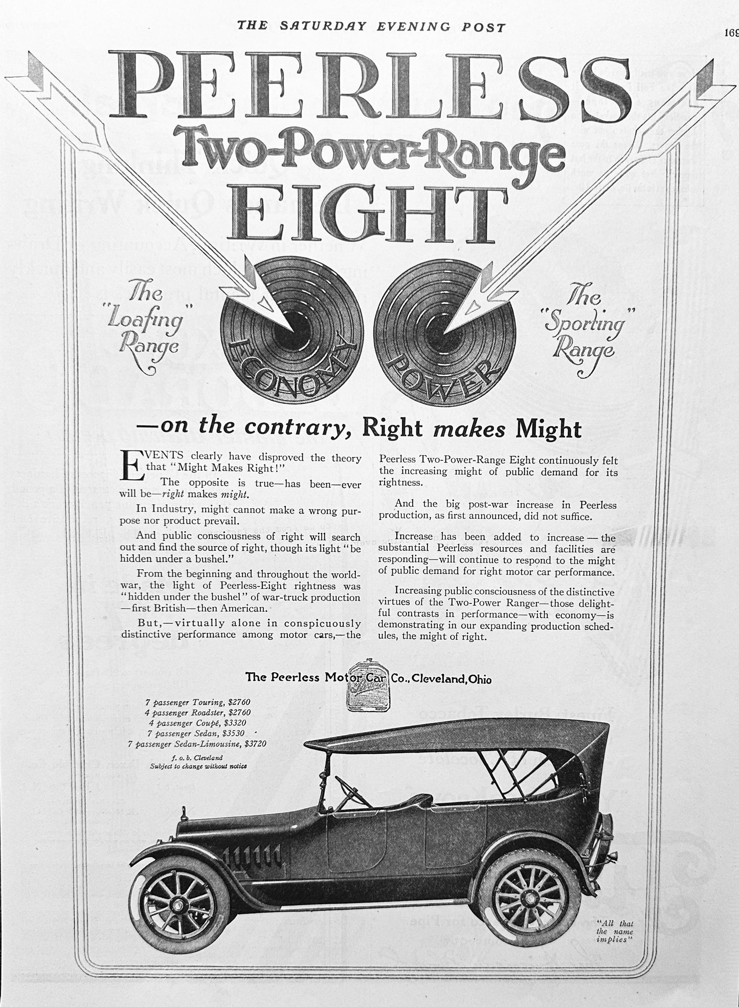 1919 Peerless Two-Power Range Eight Automobile - Ad #1966