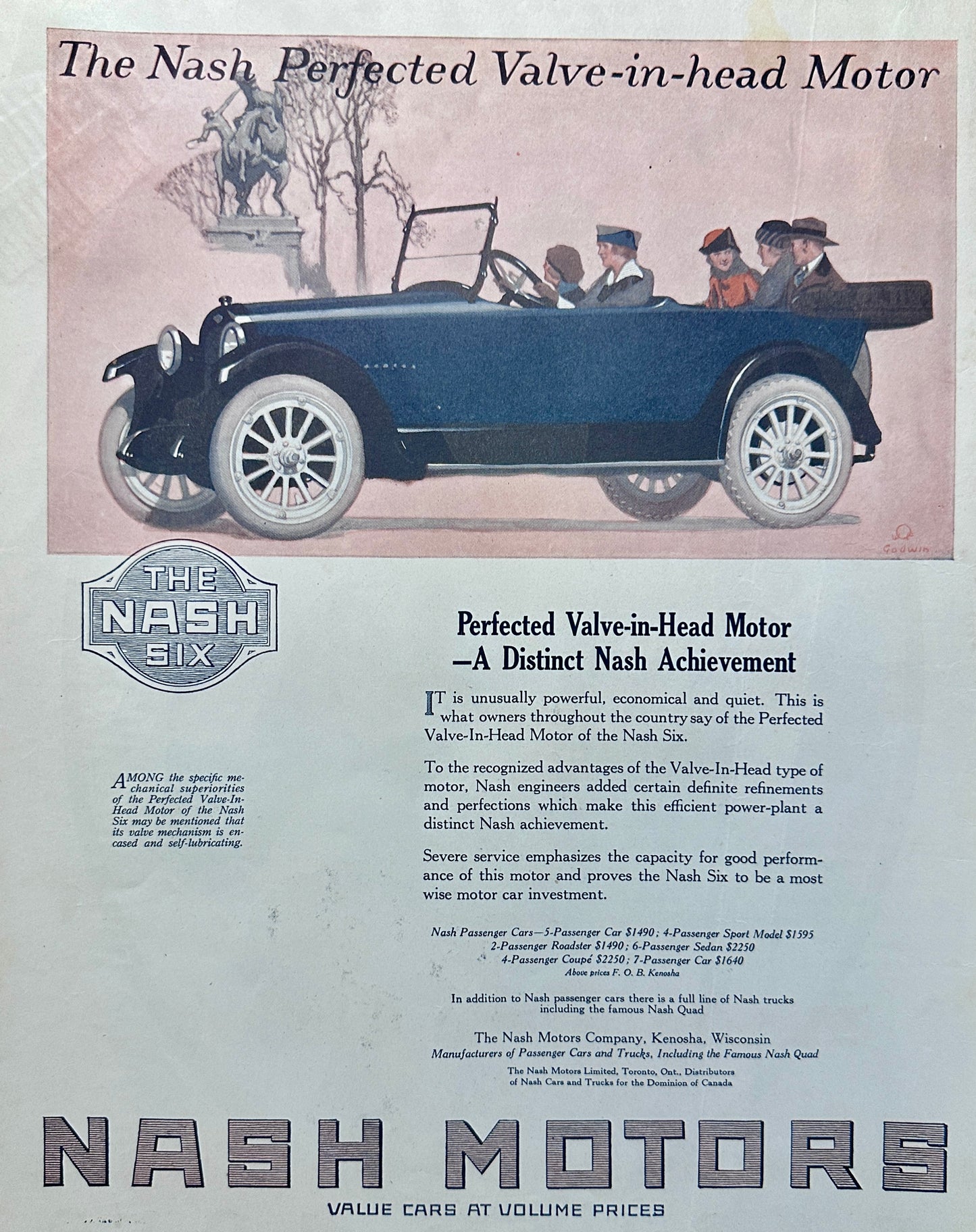 1919 Nash Motors Kenosha, Wisconsin - The Nash Six - Multi-Color Ad #1960
