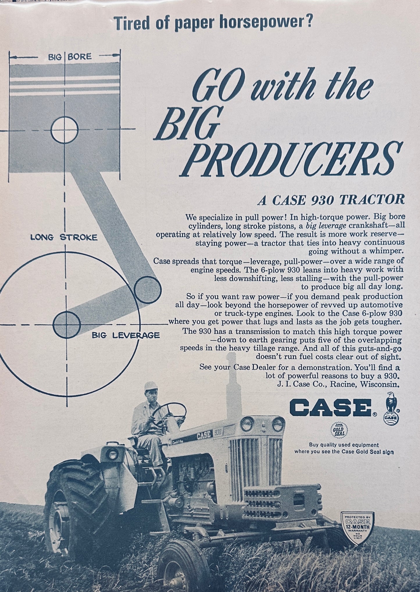 1966 Case 6-Plow 930 Tractor Magazine Ad N163