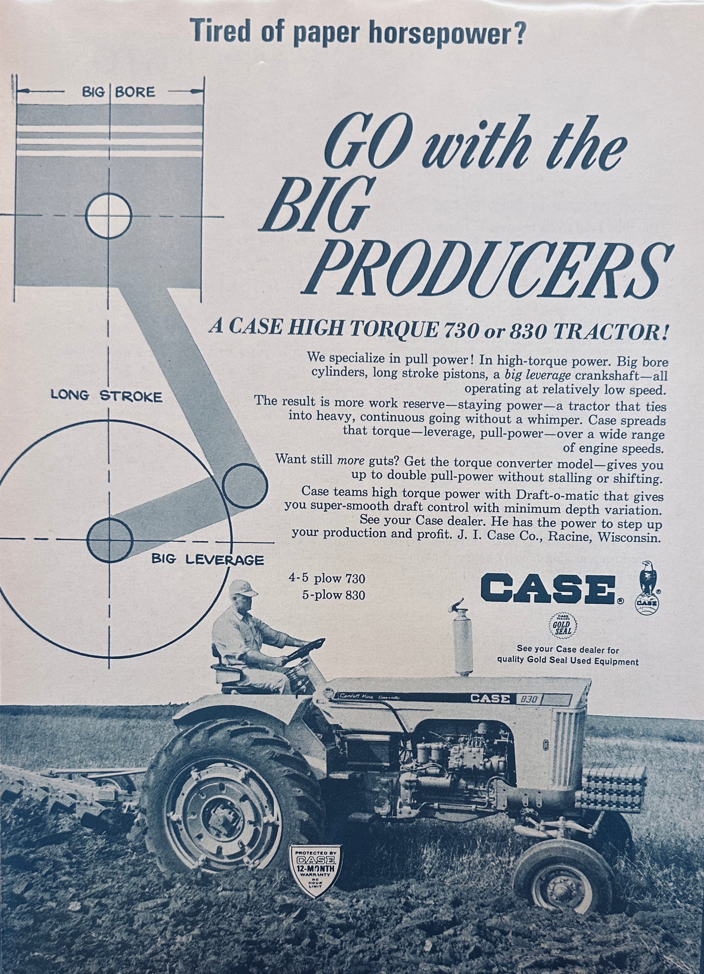 1966 Case 730 or 830 Tractor - Go with the Big Producers - Magazine Ad N162