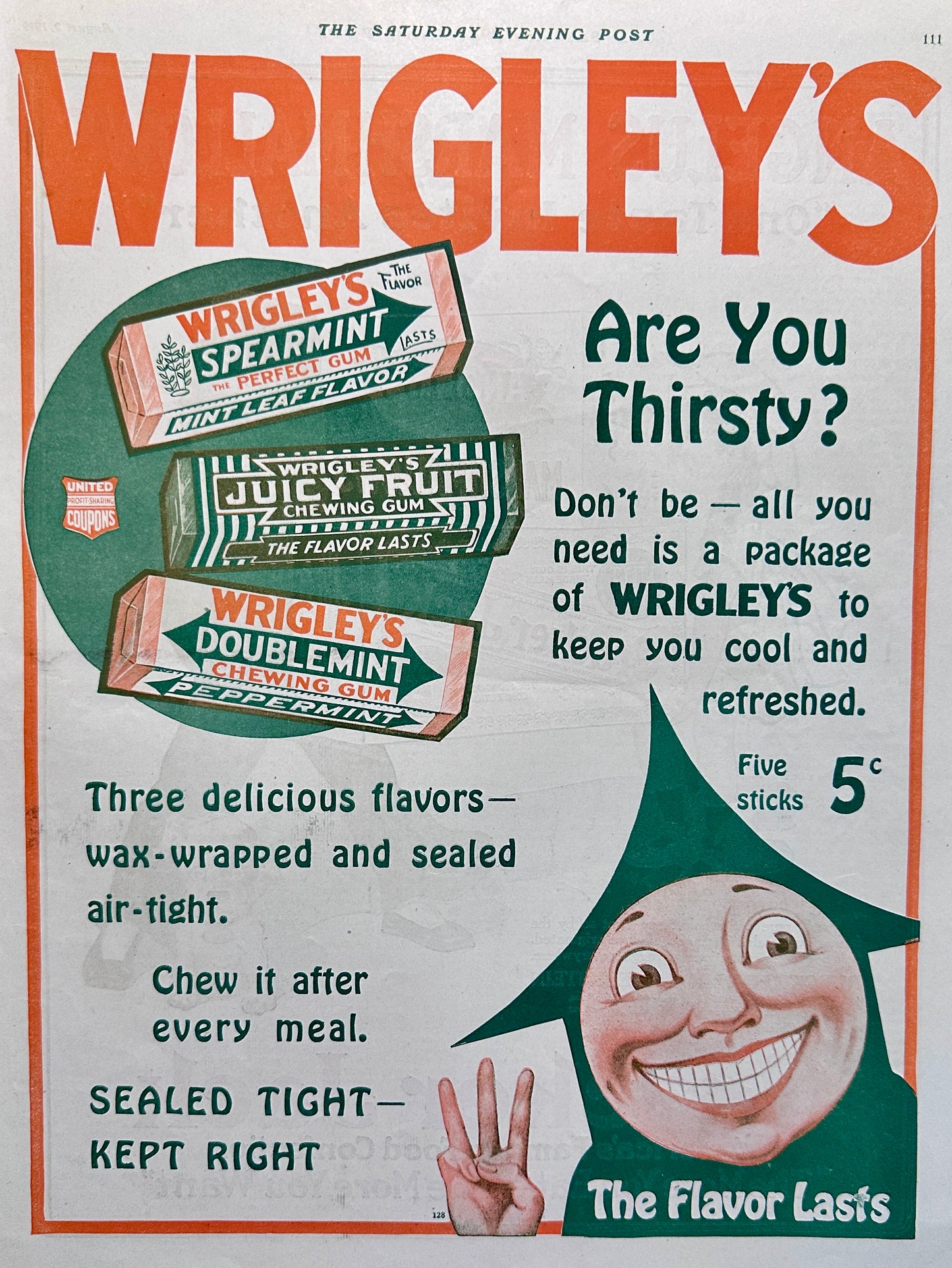 1919 Original Cracker Jack, Angelus Marshmallows & Wrigley's Gum Ad #2012