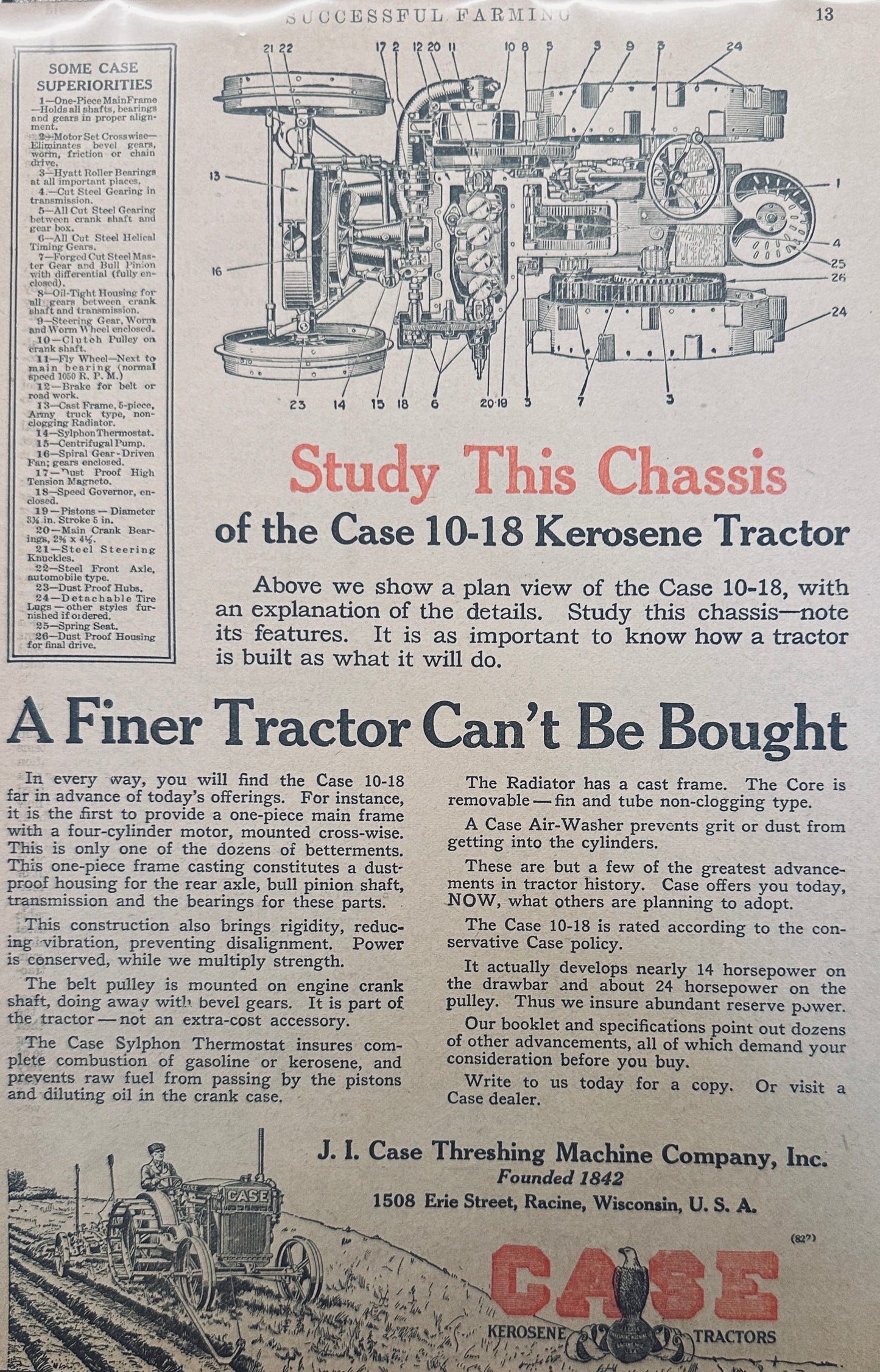 1918 Case 10-18 Kerosene Tractor & Cow Breeds - Magazine Ad