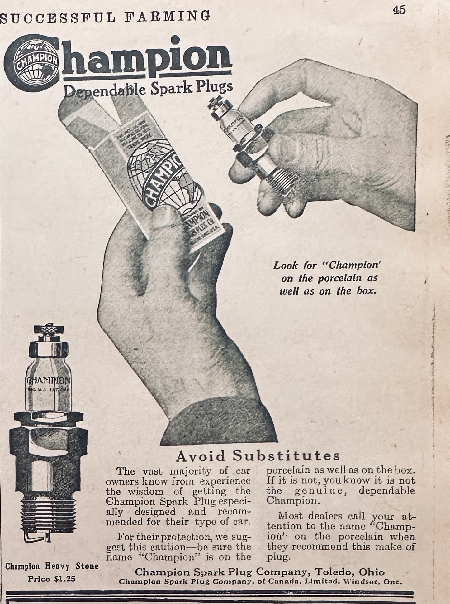 1918 Champion Spark Plug Heavy Stone - Shows Box - Magazine Ad
