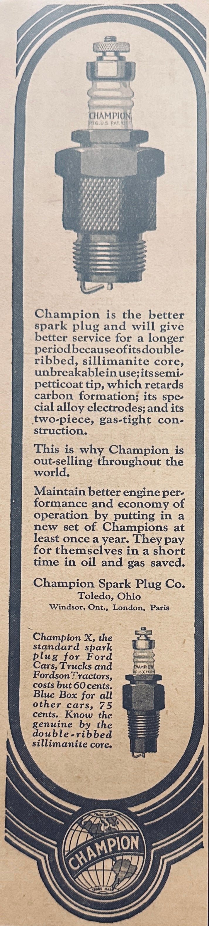 1925 Champion Spark Plug Edge Ad - Trimmed - Champion X