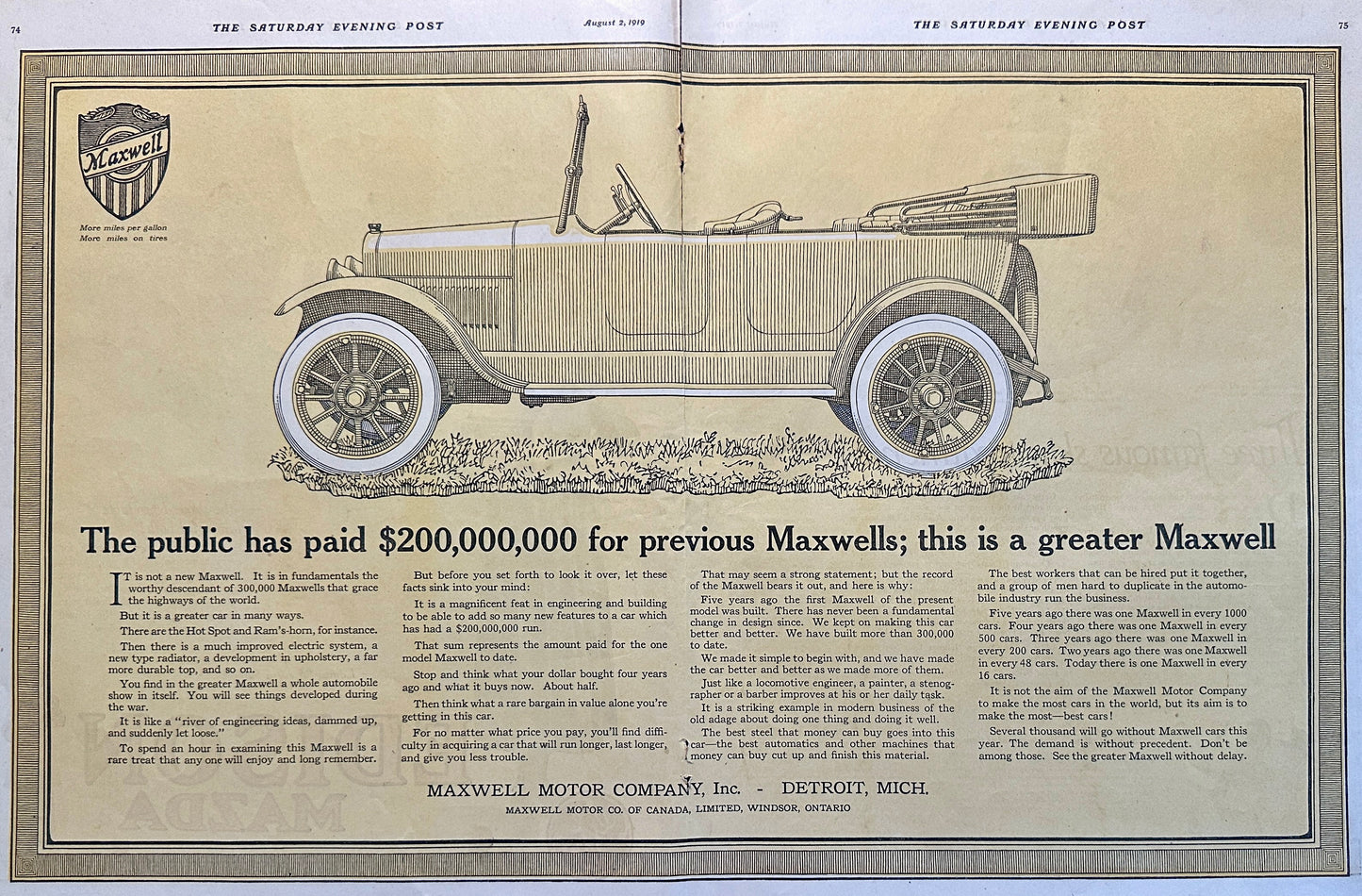 1919 Centerfold Ad The Greater Maxwell Newly Released Marque II Ad #1999