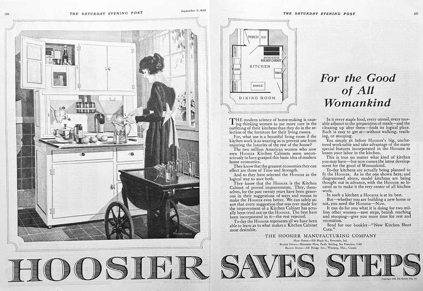 1920 Hoosier Cabinet - Hoosier Mfg. Co New Castle, IN Ad #2051