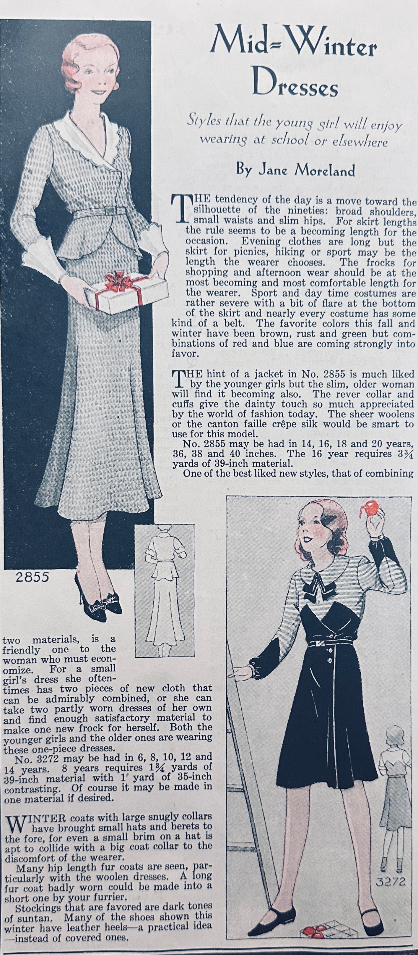 1931 Midwinter Young Ladies Dresses #2855 & #3272