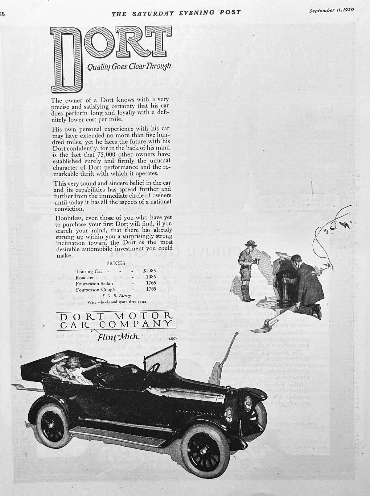 1920 Double-Sided Magazine Ad - Brunswick Phonograph & Dort Automobile Ad #2045