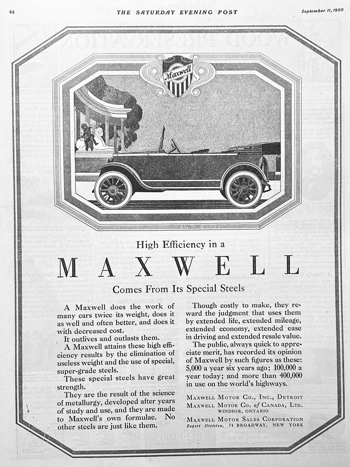 1920 Maxwell - Motor Car Company, Detroit, MI - Ad #2047