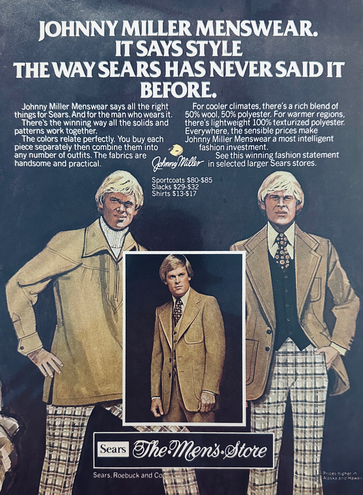 1976 Johnny Miller Menswear Brown's from Sears - Magazine Ad