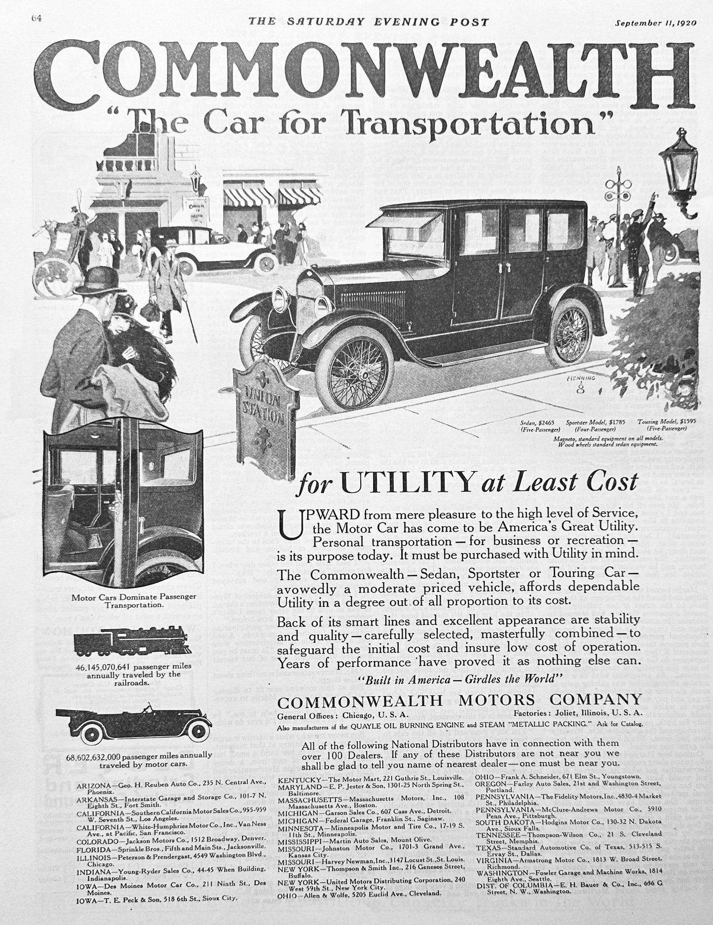 1920 Commonwealth Motors Co - Joliet, Illinois - Forgotten Marque Ad #2038
