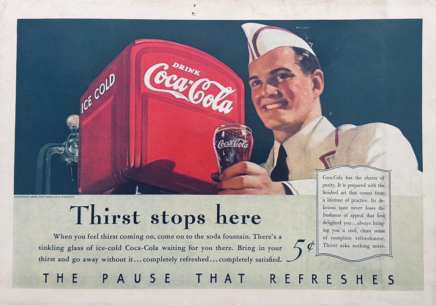 1940 Coke Coca-Cola Soda Jerk & Pennsylvania Vacation - Magazine Ad