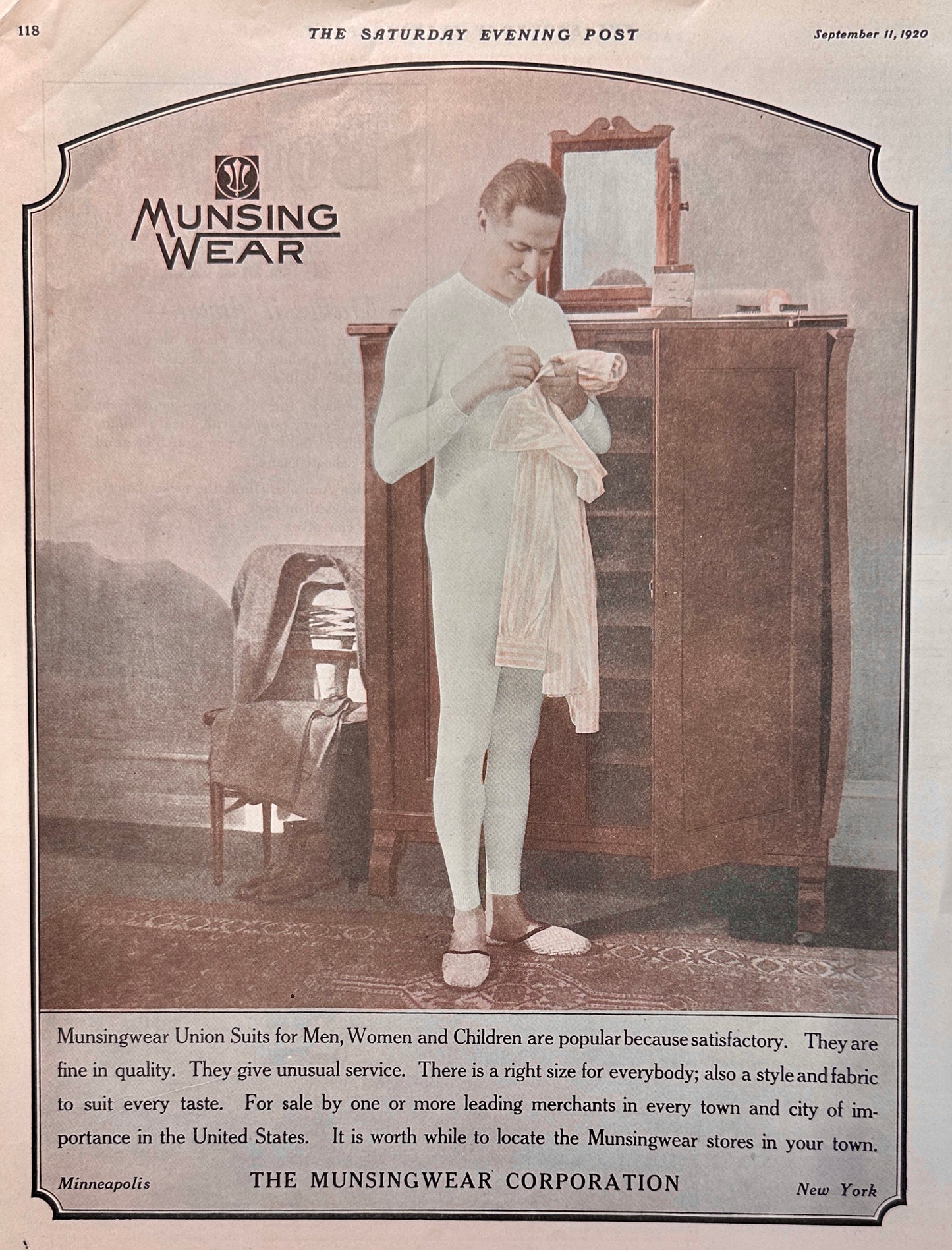 1920 Bon Ami Cleanser & Munsingwear Union Suits Antique Ad #2035