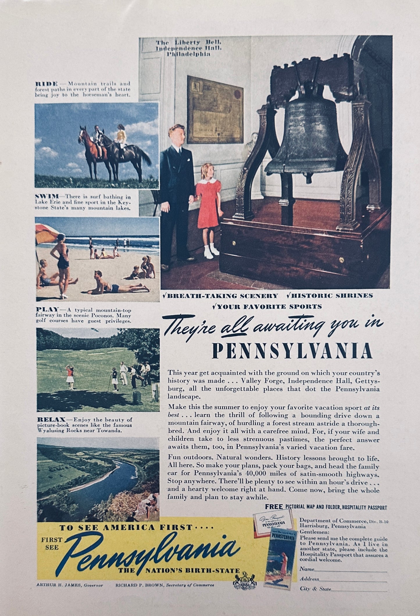 1940 Coke Coca-Cola Soda Jerk & Pennsylvania Vacation - Magazine Ad N234