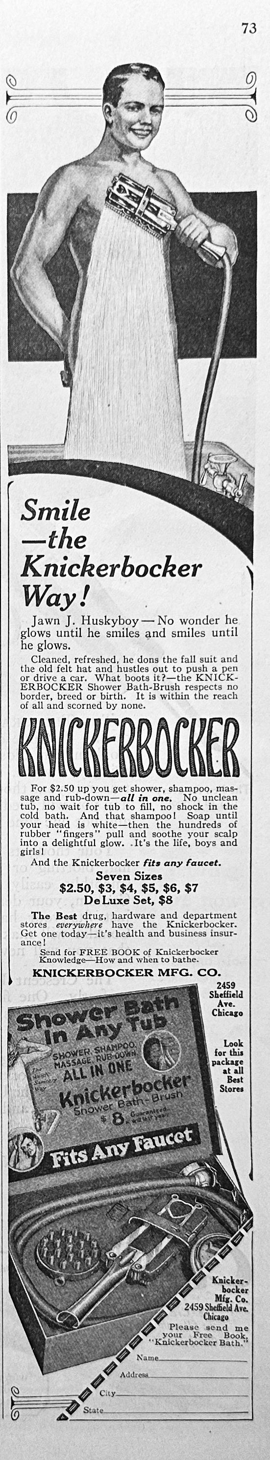 1920 Conklin Crescent Filler Fountain Pen & Knickerbocker Shower Head Ad #2034