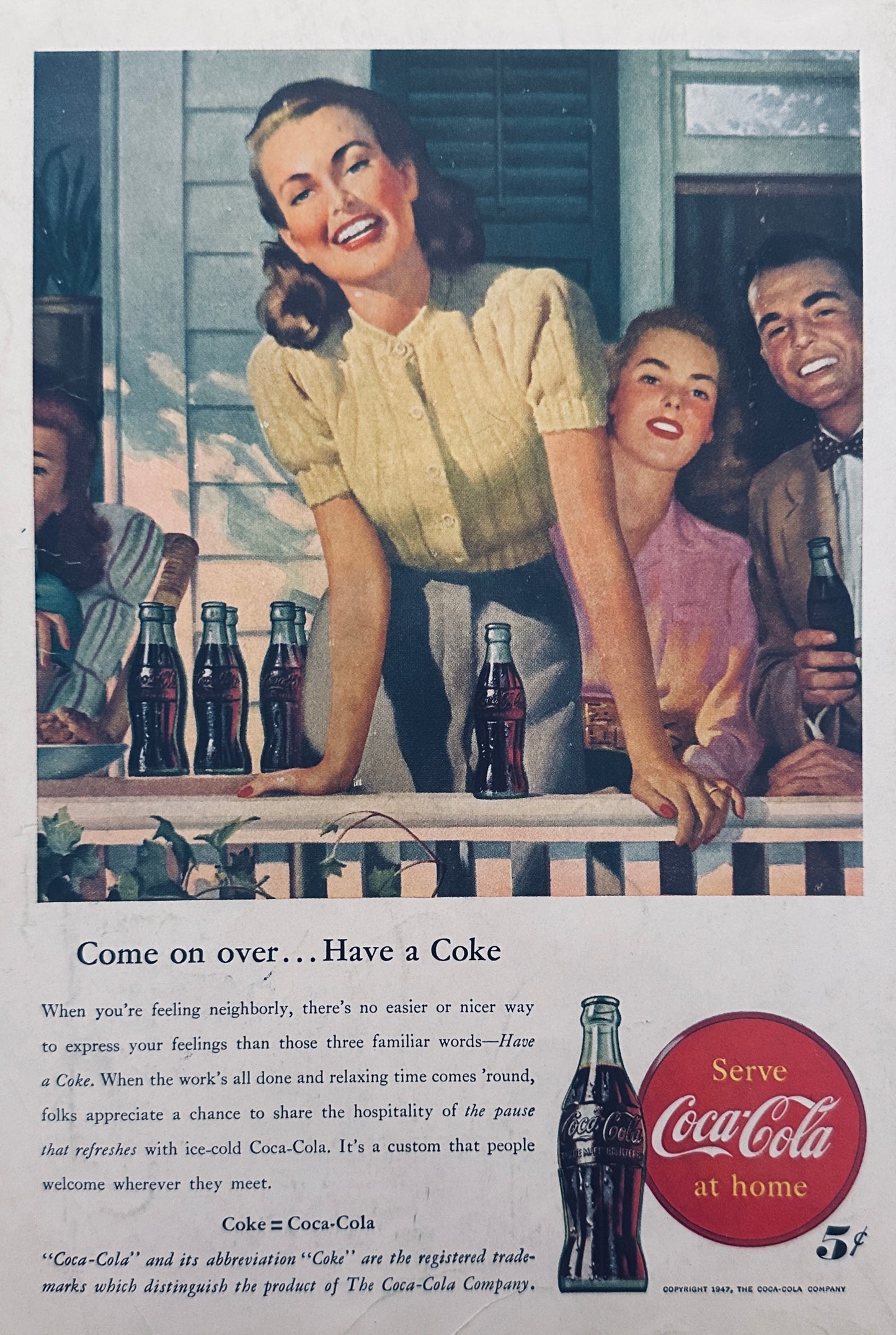 1947 Coke Coca-Cola Front Porch & Botany No Wrinkle Ties - Magazine Ads