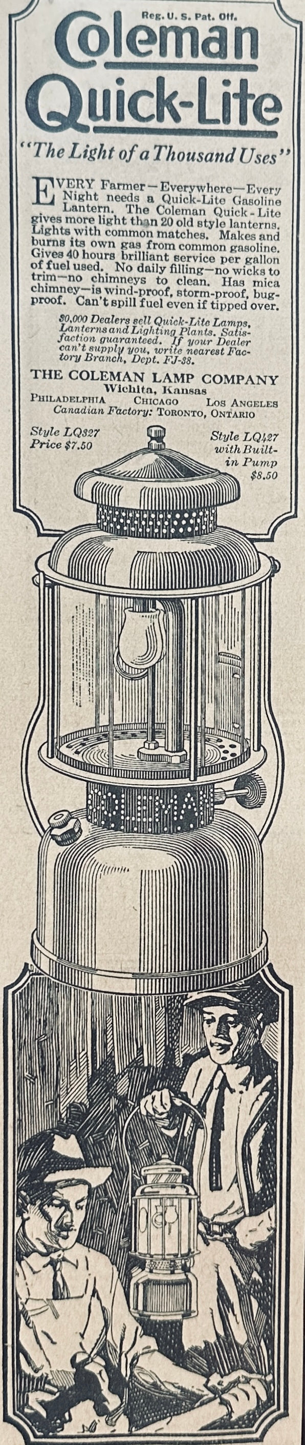 1925 Coleman Quick-Lite Lantern Edge Ad - 2 x 11"