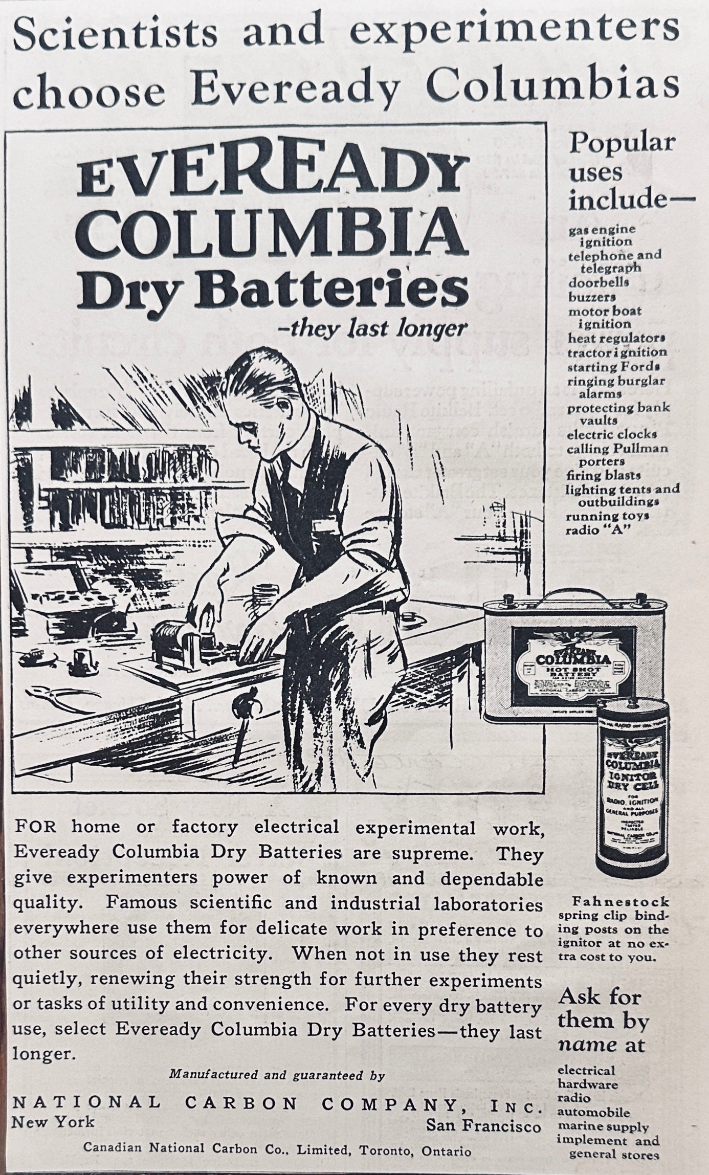 1925 Eveready Columbia Dy Cell Battery Magazine Ad