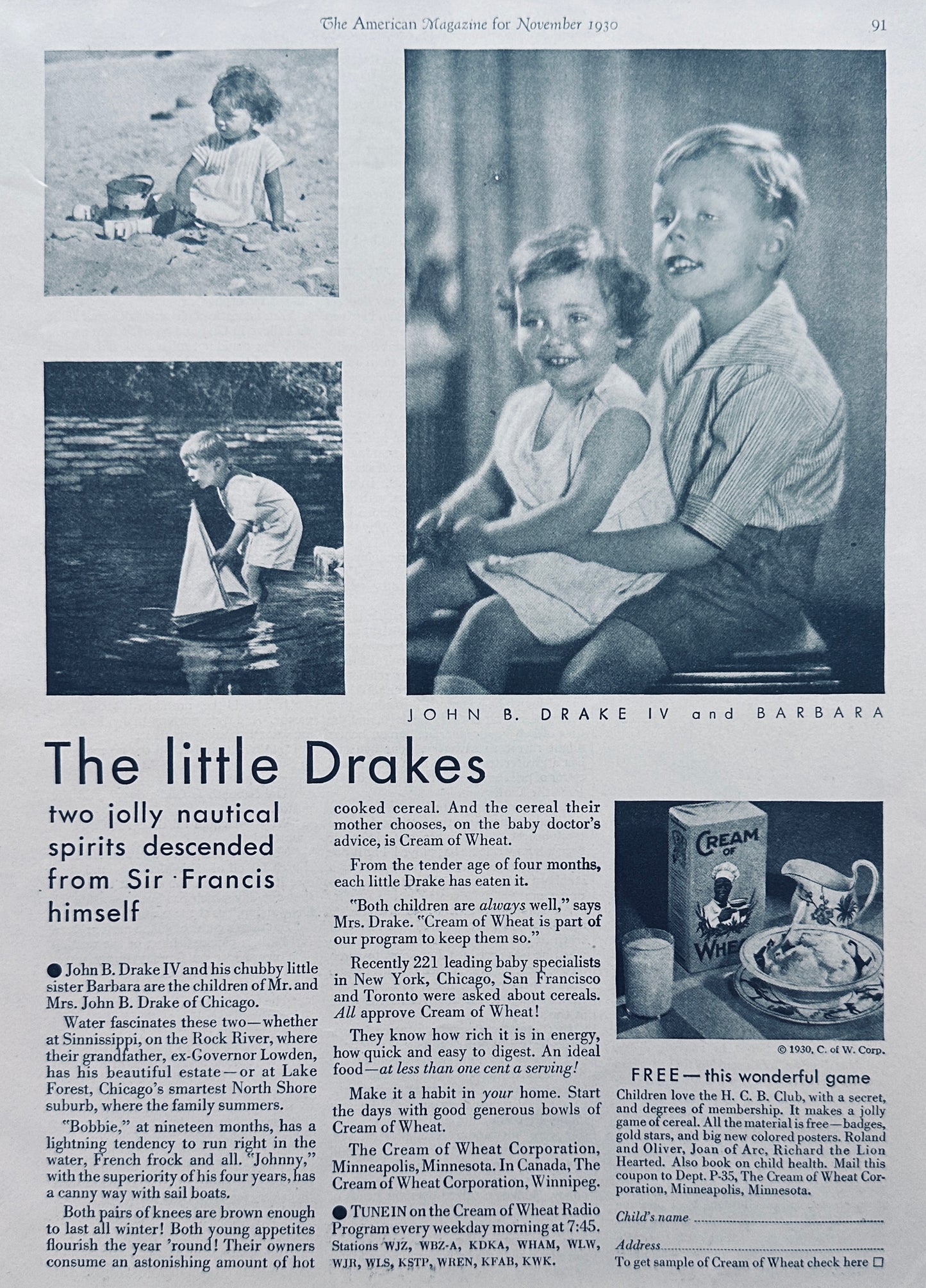 1930 Cream of Wheat Cereal - the Little Drakes - Ad