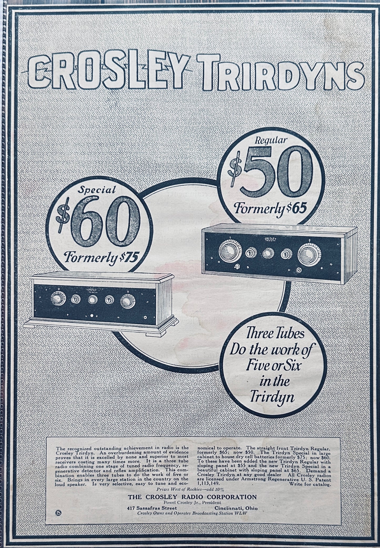 1925 Crosley Radio Trirdyns Ad