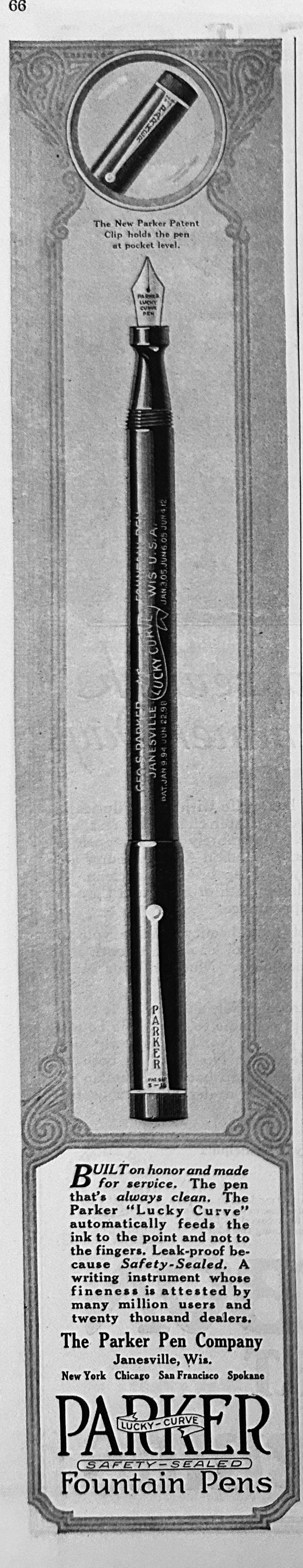 1920 Parker Patent Clip Fountain Pen - Holds at Pocket Level Ad #2080