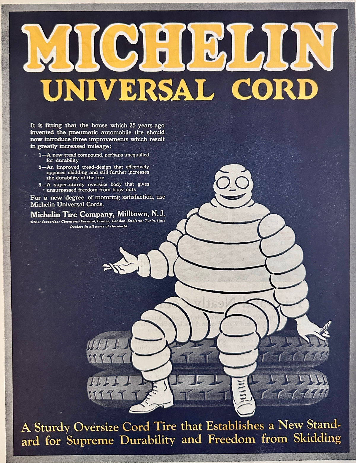 1920 Michelin Universal Tire - Michelin Man Early Rendition Ad #2081