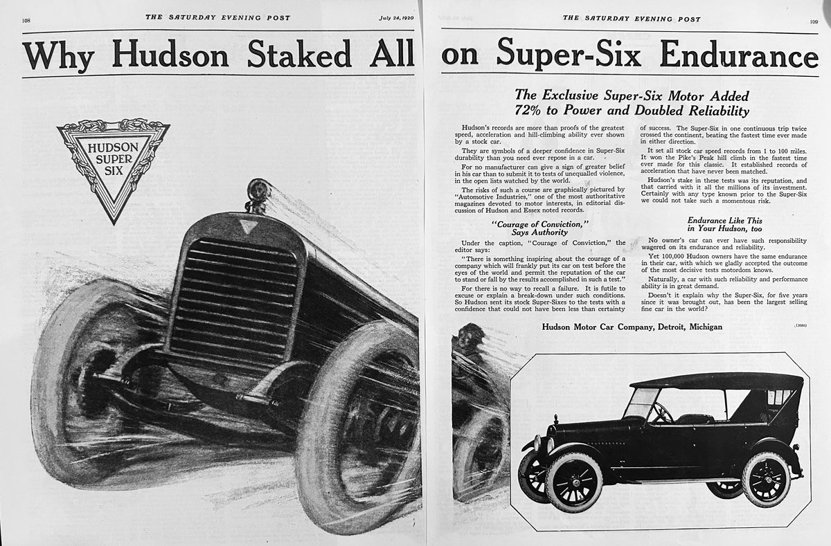 1920 2-Page Magazine Ad - Hudson Super-Six Endurance Ad #2089