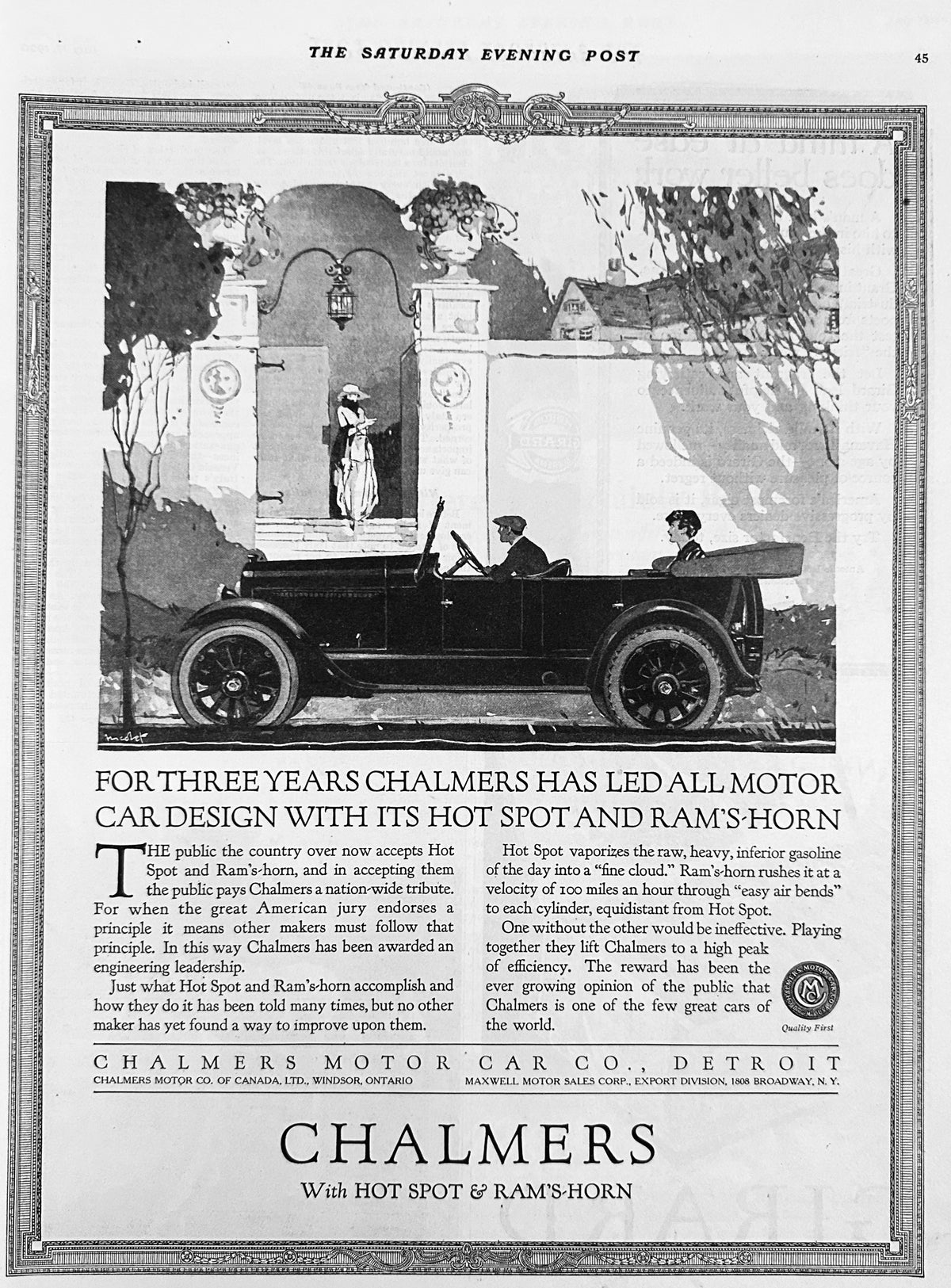 1920 Chalmers Automobile - Detroit - Pre Maxwell Merger Ad #2112