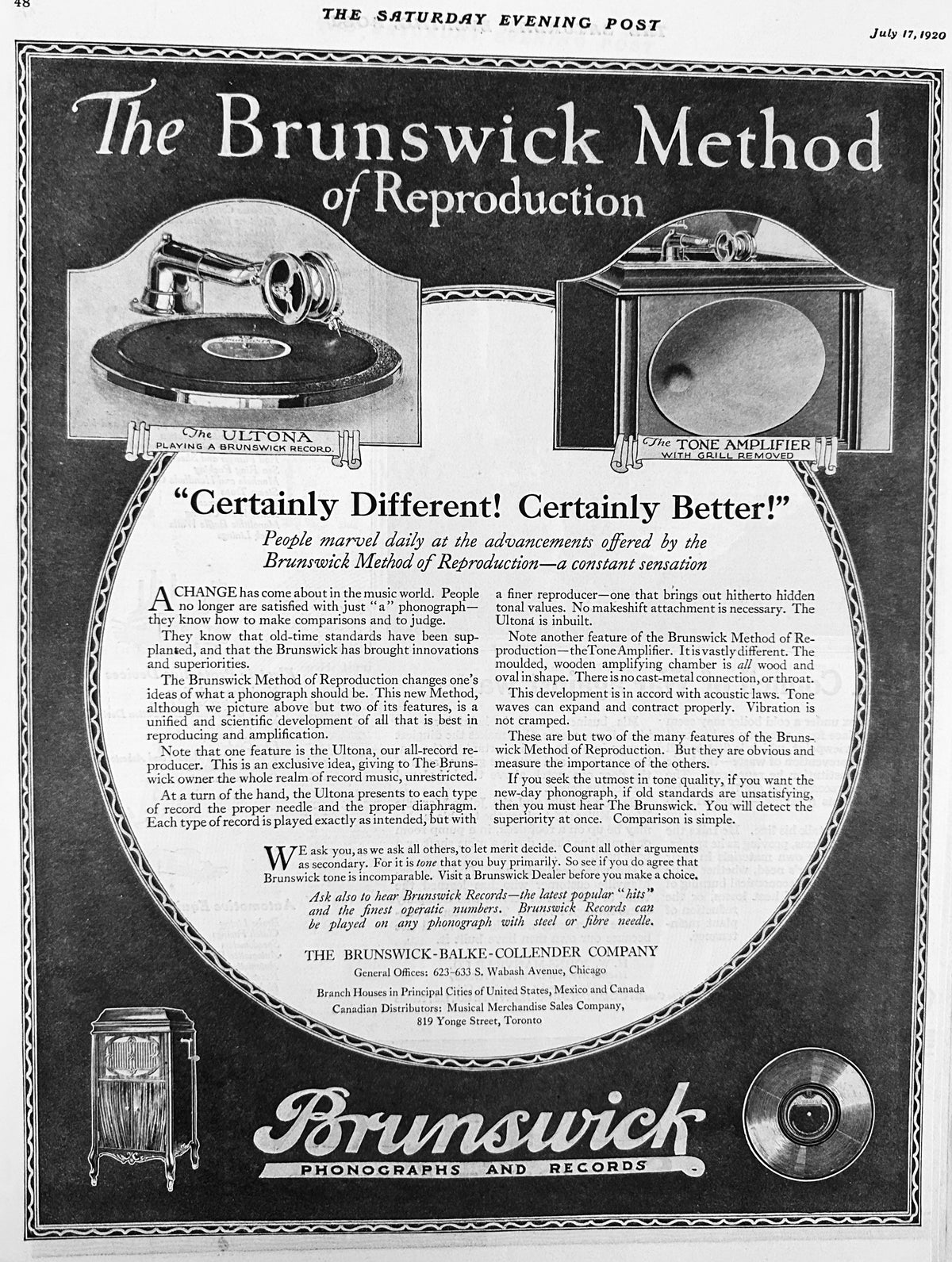 1920 Brunswick "The Tone Amplifier" aka Horn - Phonograph Ad #2111