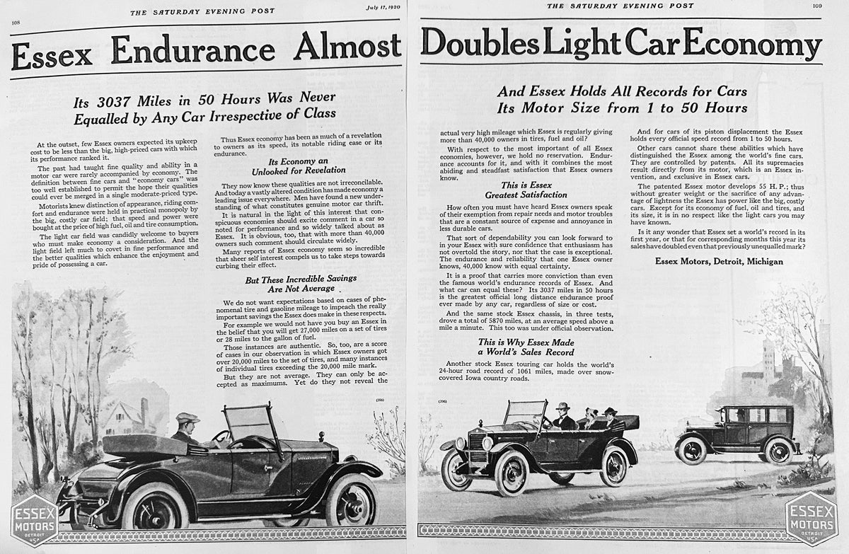 1920 2-Page Essex Motors Detroit, MI Ad #2103