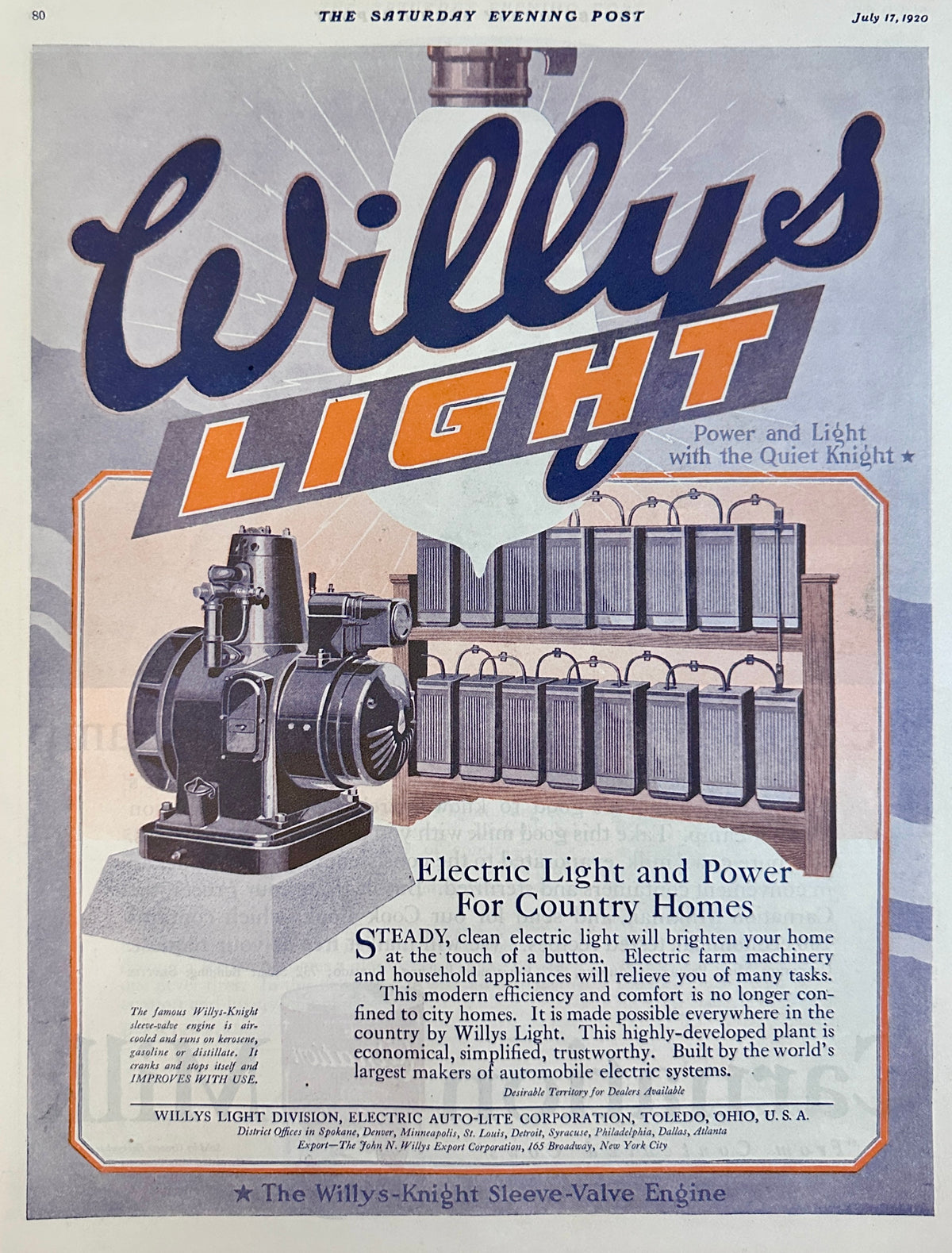 1920 Willys Light Div - Electric Auto-Light Corp - Toledo, Oh AD #2102