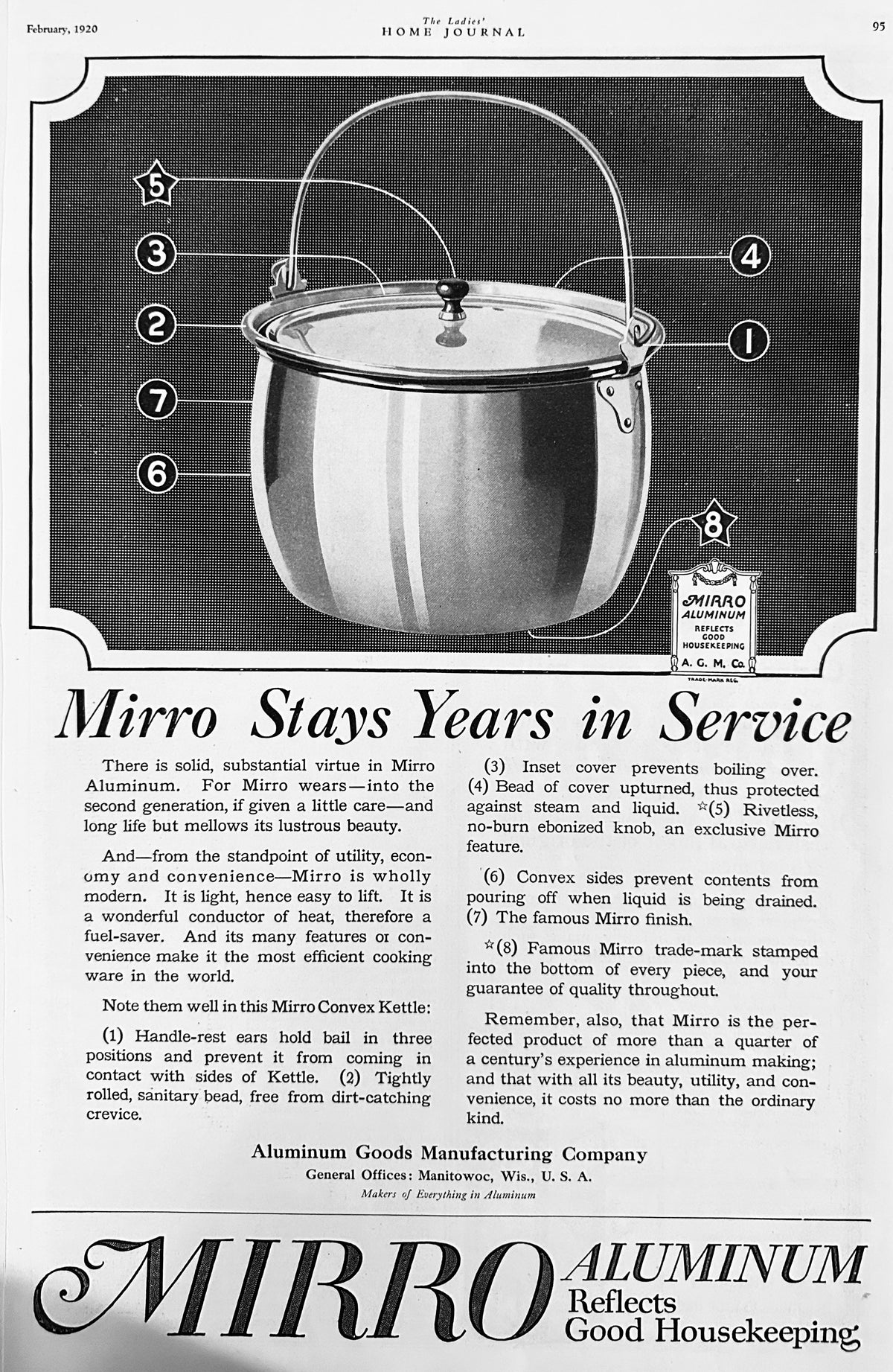 1920 Mirro Aluminum Cookware - Convex Kettle - Ad #2153