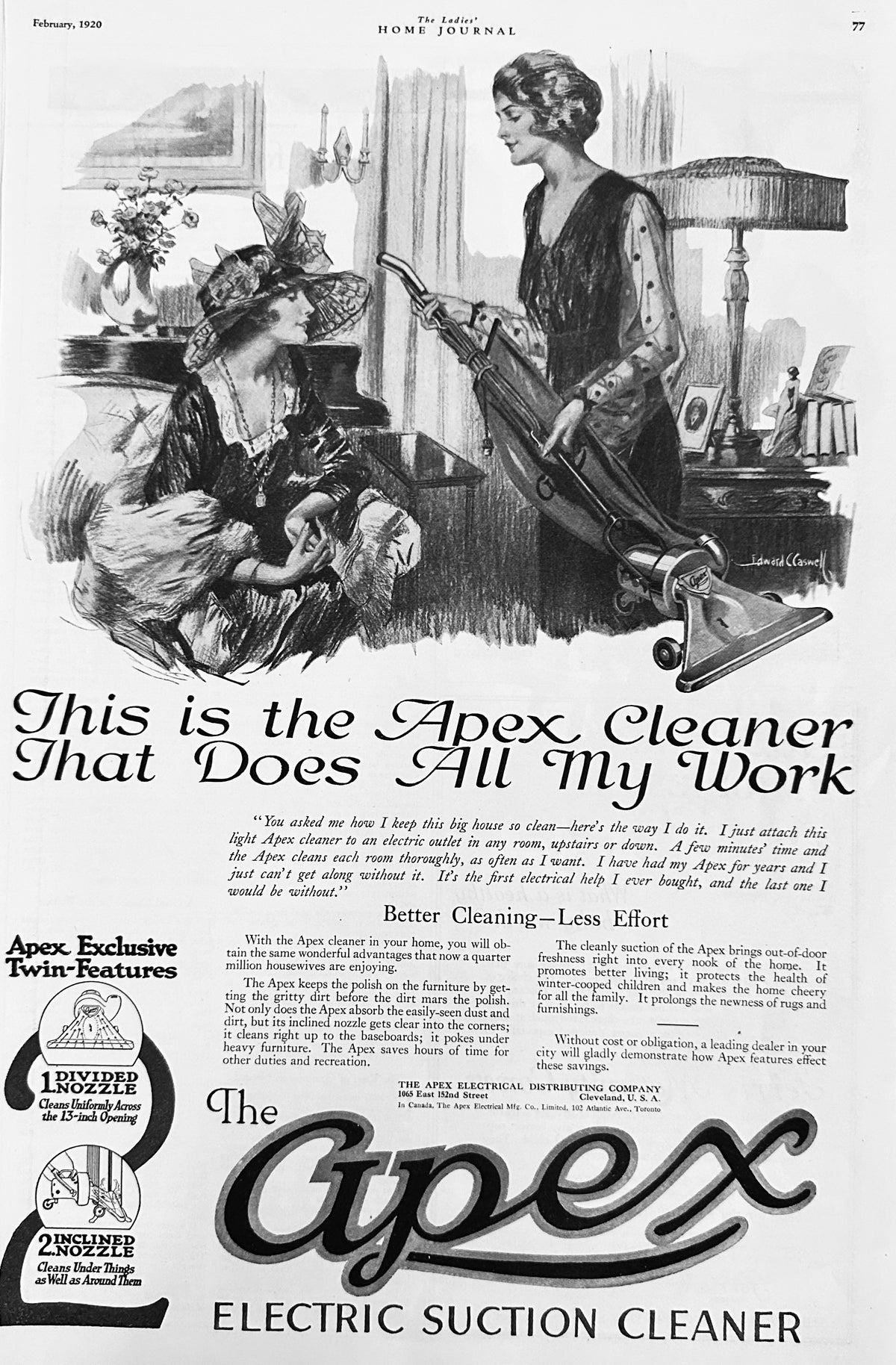 1920 Apex Vacuum Cleaner - Better Cleaning - Less Effort Ad #2155