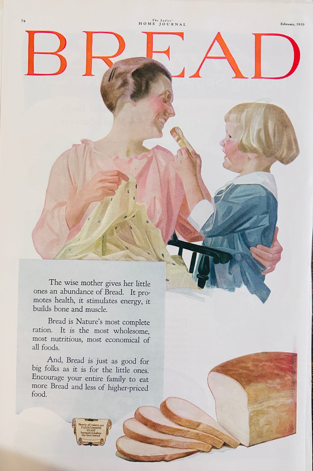 1920 Fleischmanns Yeast - Bread is Nature's Most complete Ration! Ad # 2156