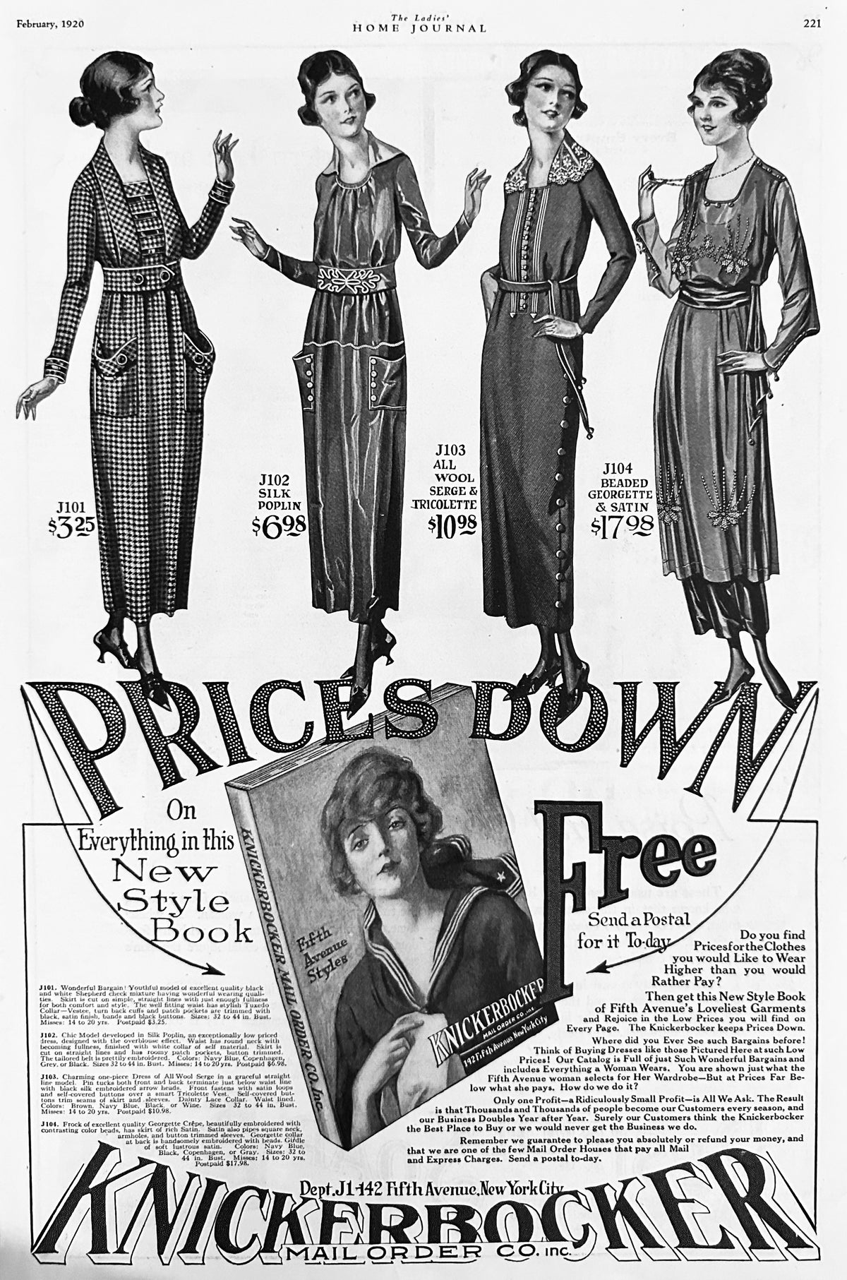 1920 Knickerbocker Mail Order Fashions Ad #2158
