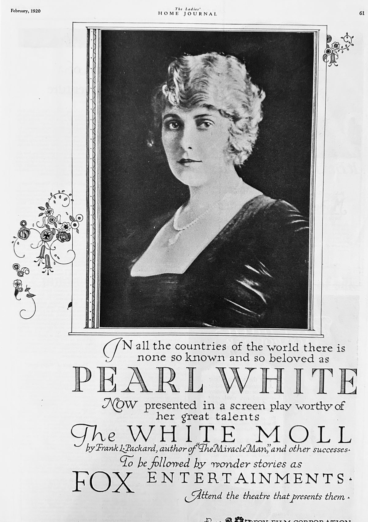1920 Fox Entertainment Presents Pearl White in The White Moll AD #2159