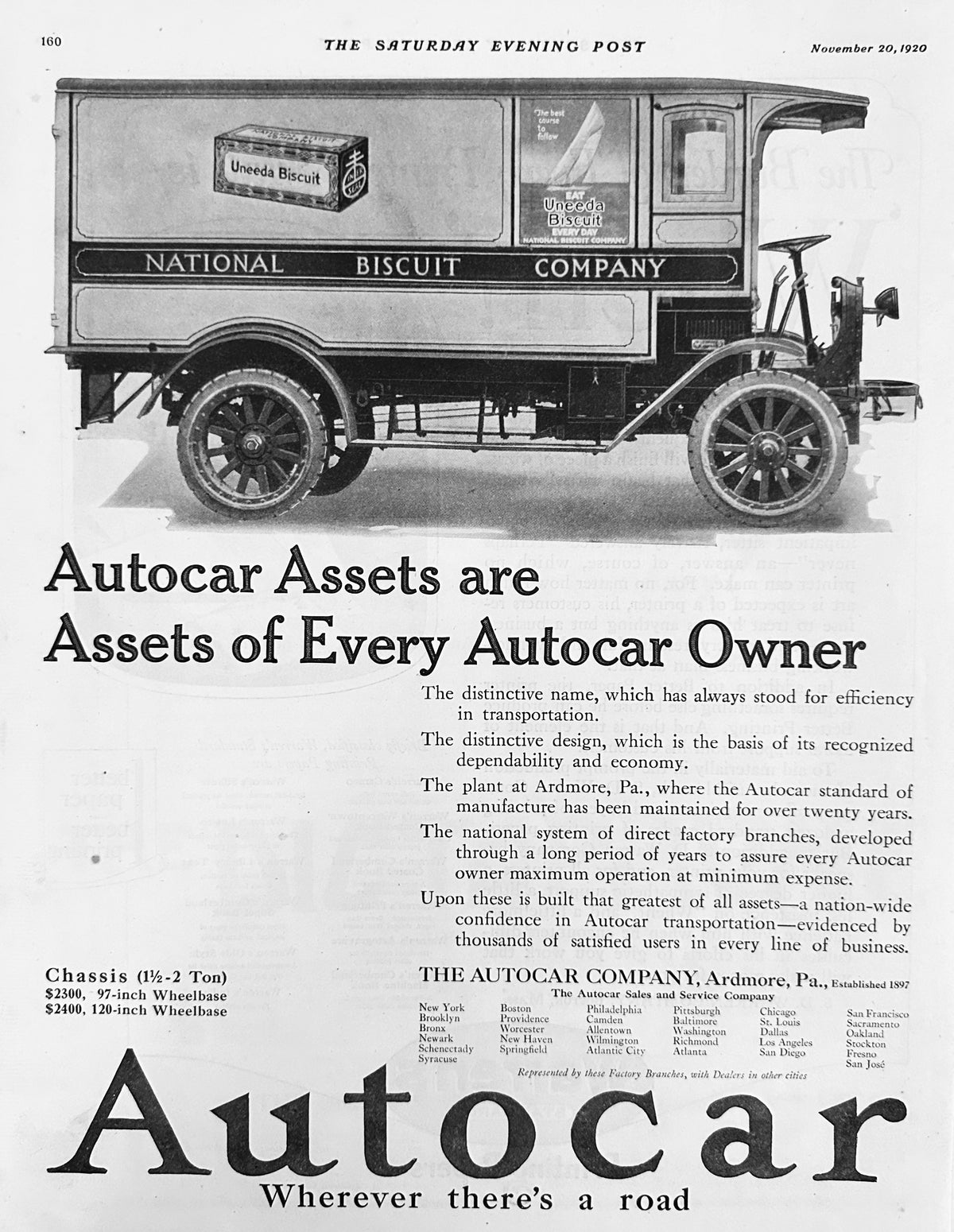 1920 Autocar Delivery Truck Ardmore, PA - National Biscuit Co Ad #2167