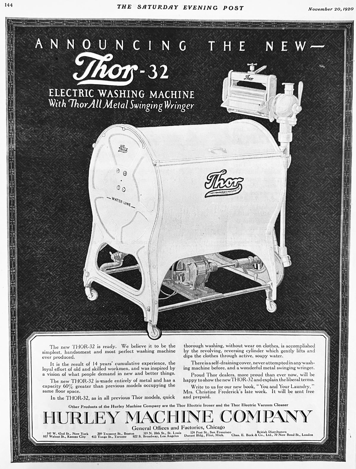 1920 Thor-32 Washing Machine from Hurley Machine Co AD #2170