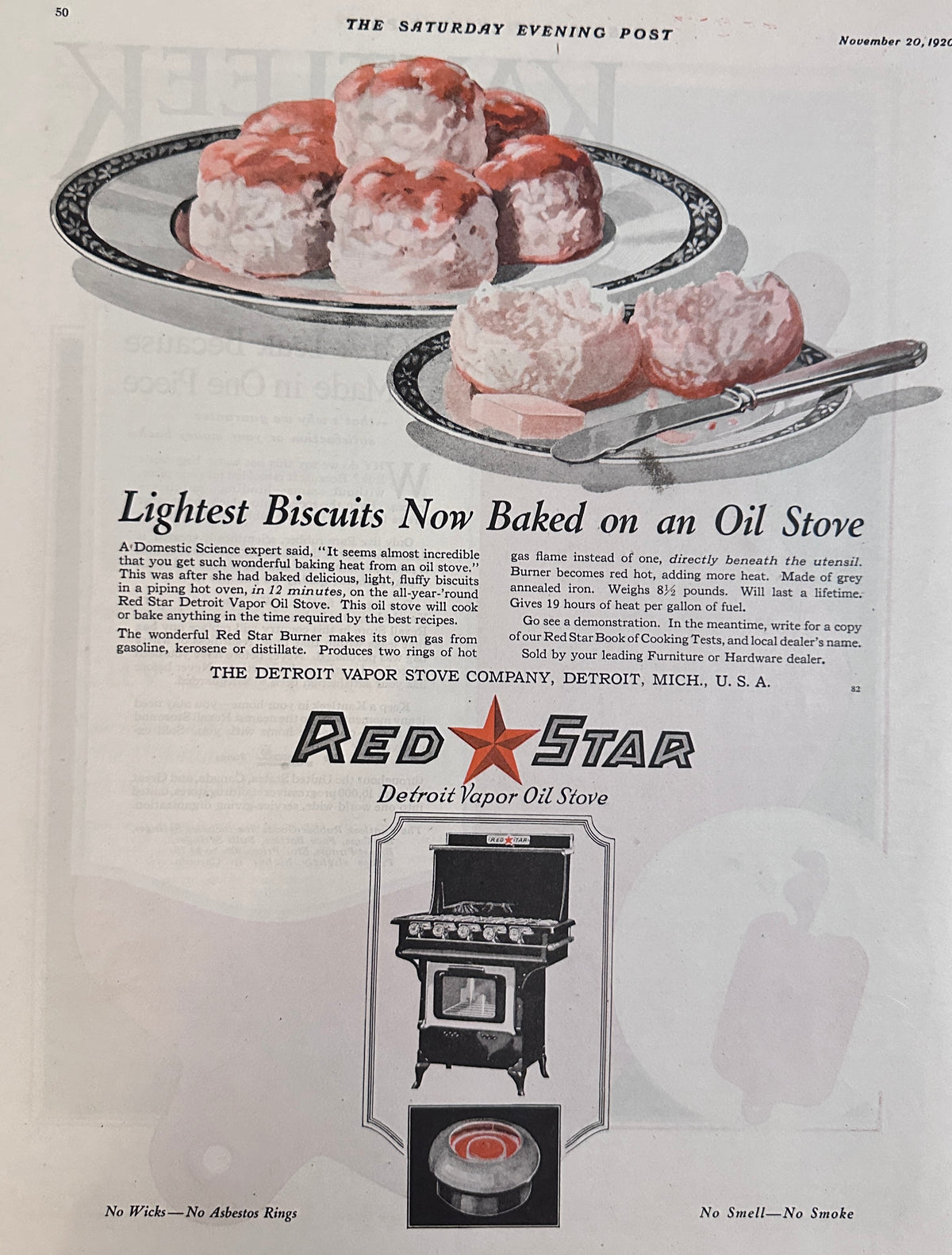 1920 Dual-Sided Product Ad Kantleek Water Bottle & Red Star Stove Ad #2172