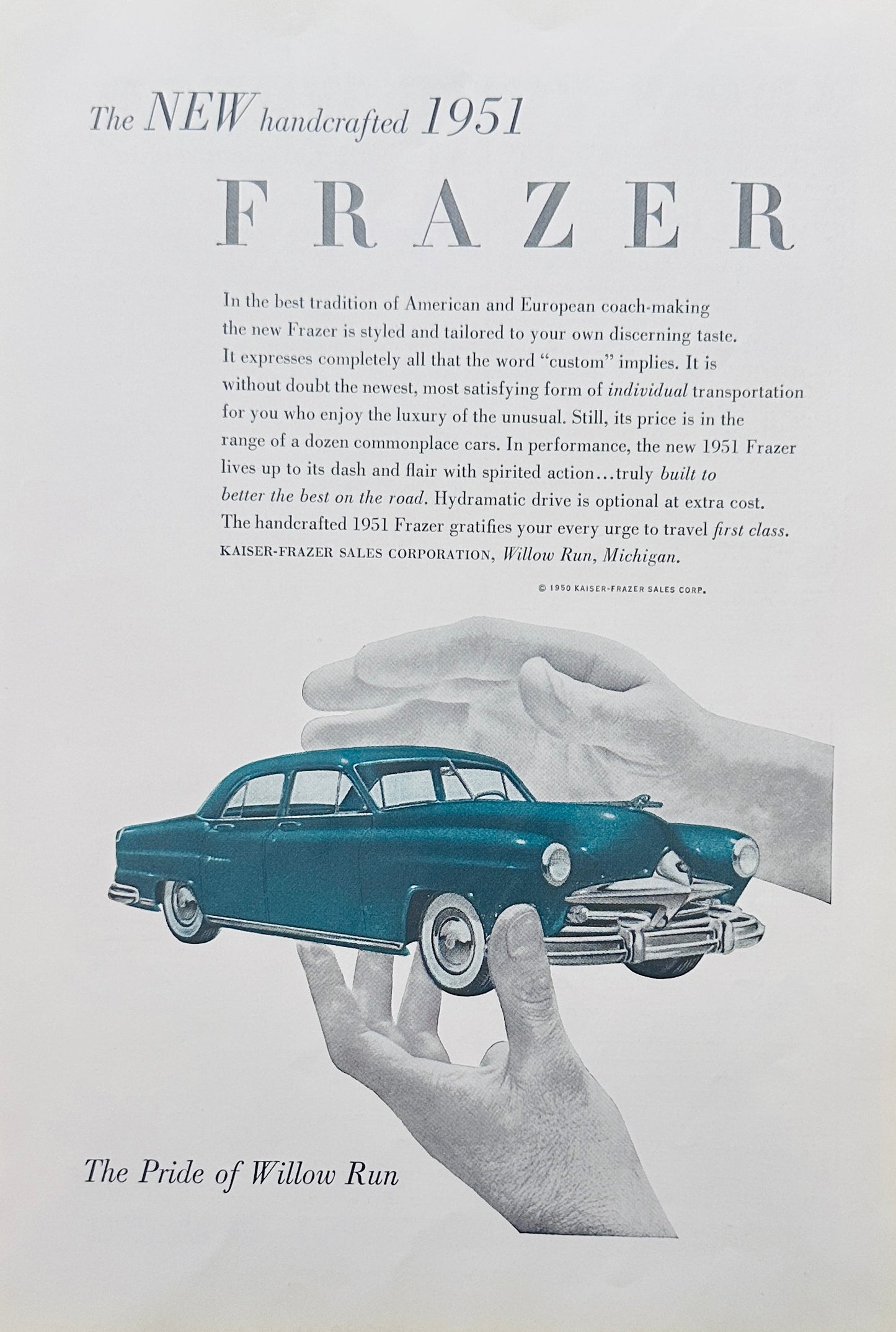 1951 Frazer 4-door Sedan The Pride of Willow Run Magazine Ad A60