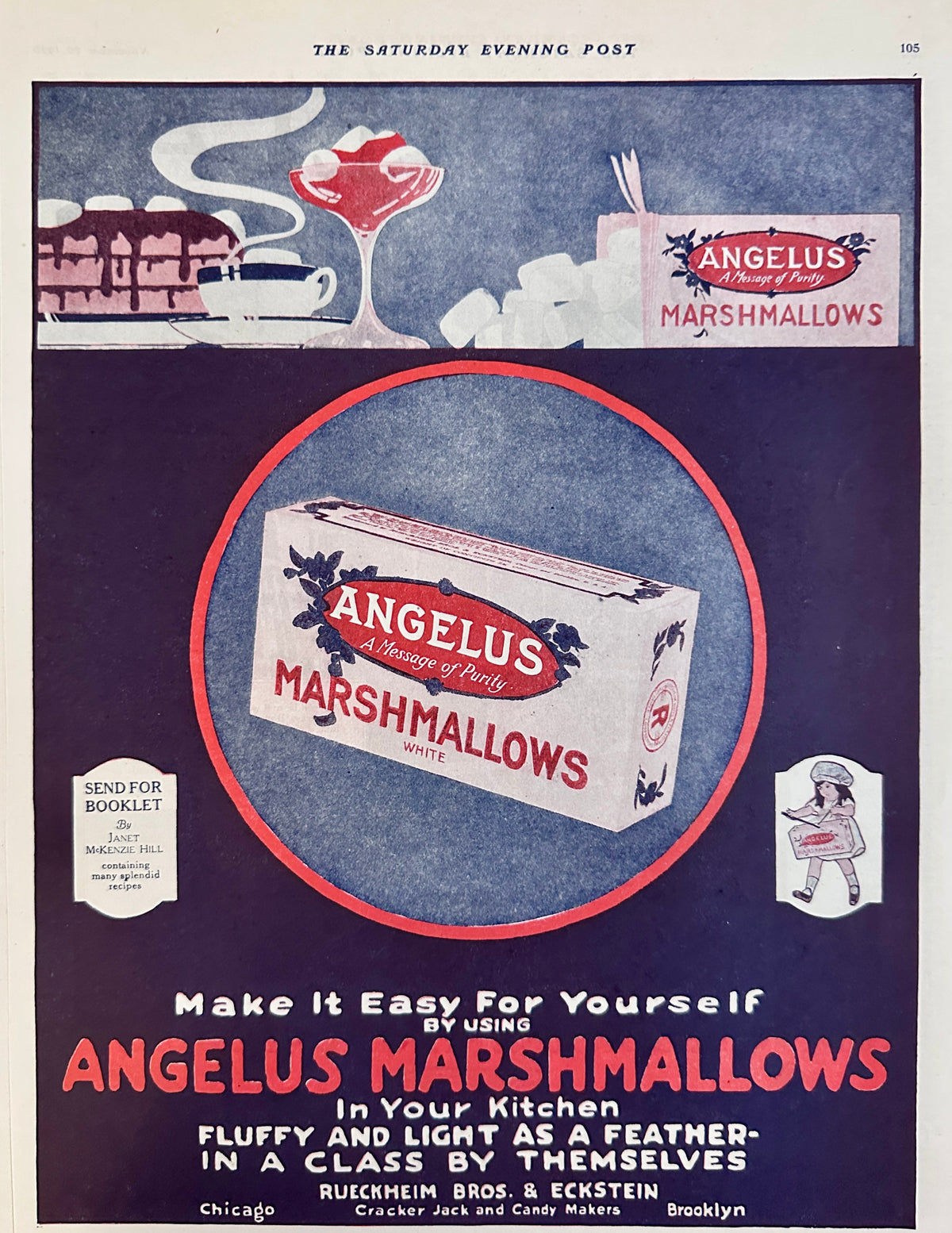 1920 Angelus Marshmallows - Rueckheim Bros. & Eckstein - Cracker Jack Ad #2176