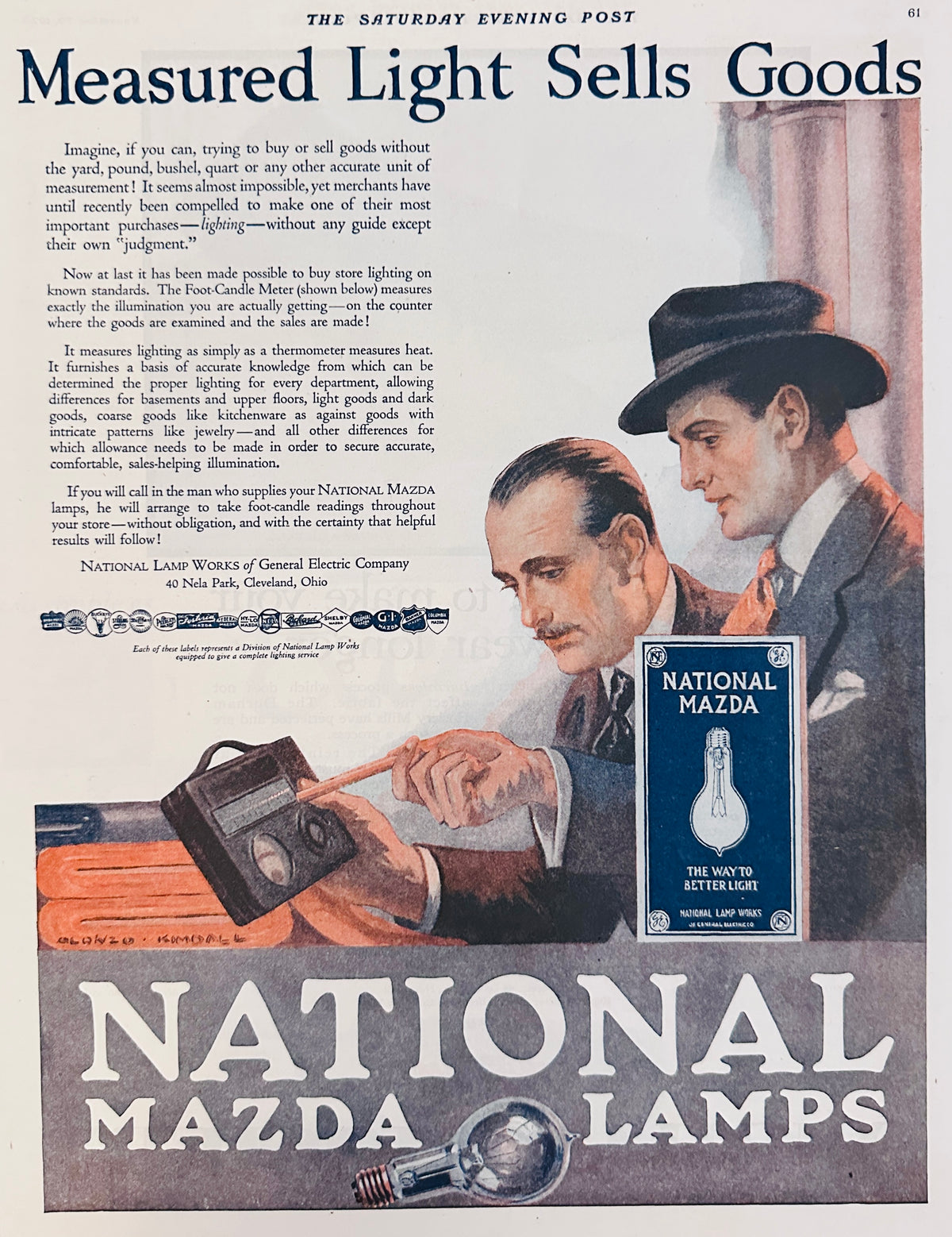 1920 National Mazda Lamps - Measured Light Sells Goods - Ad #2178