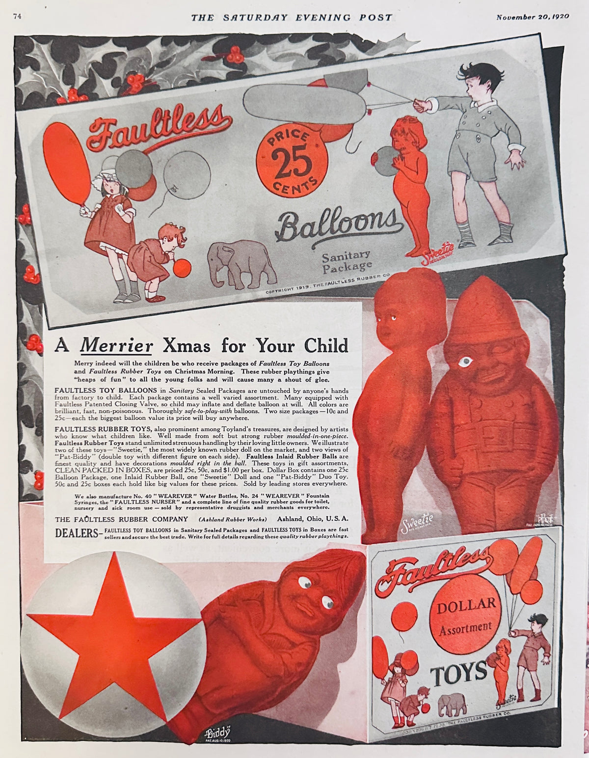 1920 Faultless Rubber Toy Balloons Ashland, Ohio Ad #2181