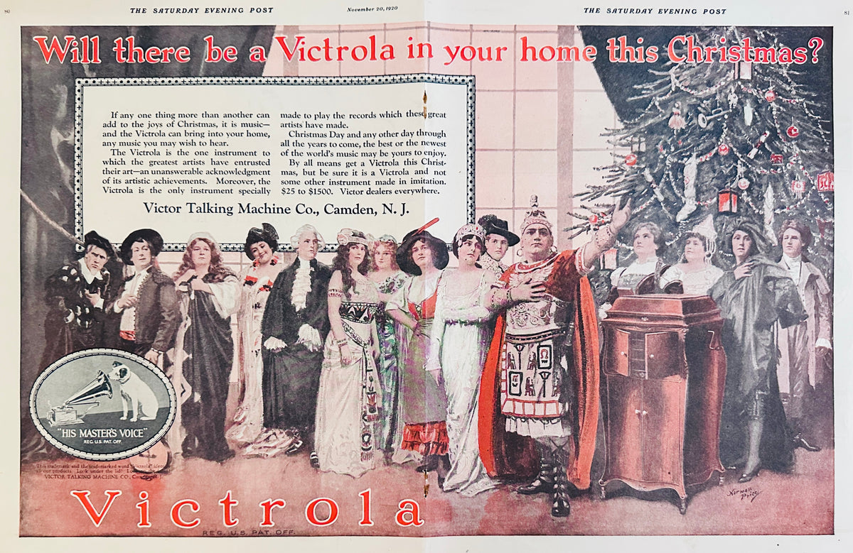 1920 Centerfold Colorized Victor Victrola Artists in Your Home for Christmas Ad #2184