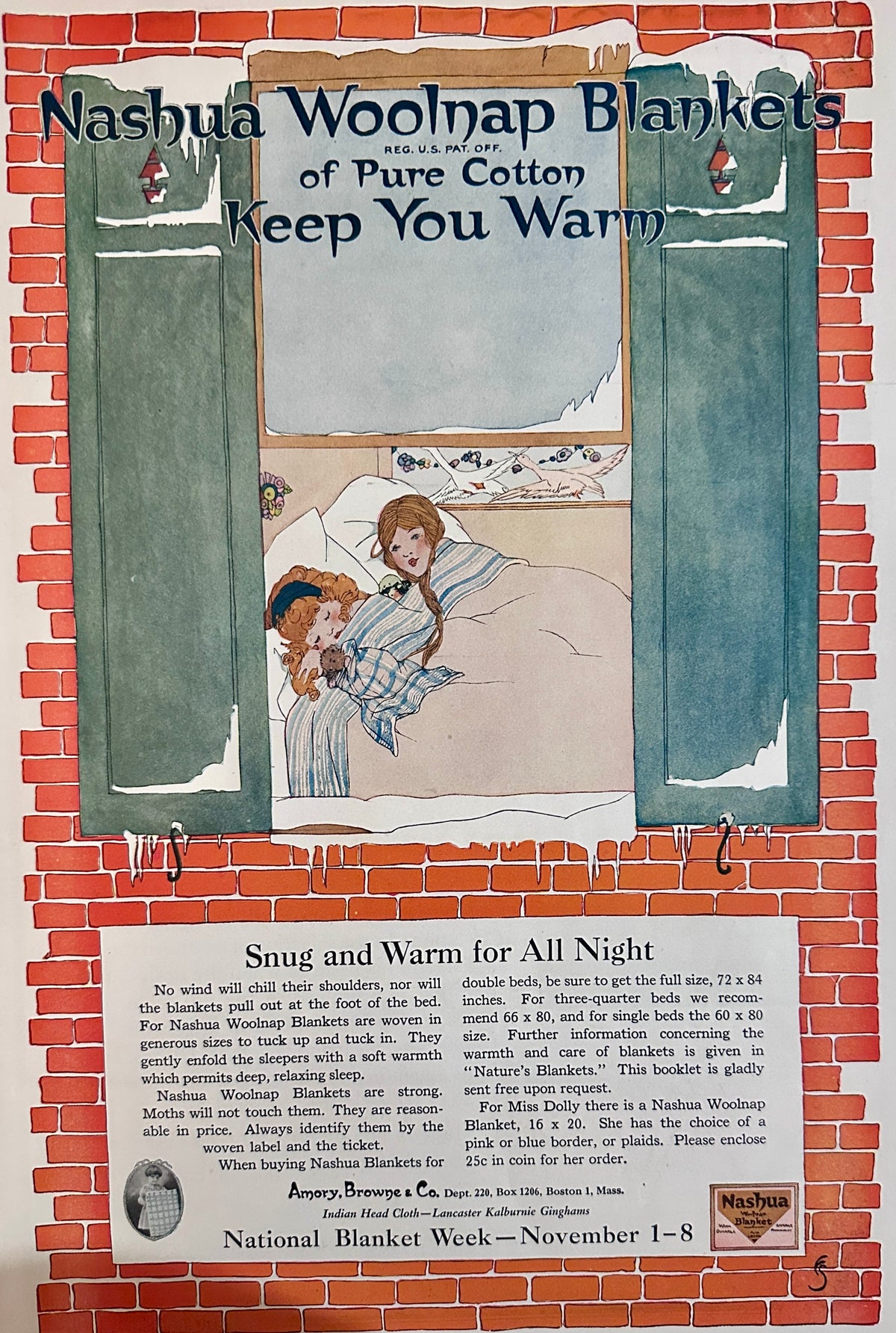 1920 Nashua Woolnap Blankets - Snug & Warm All Night Ad #2185