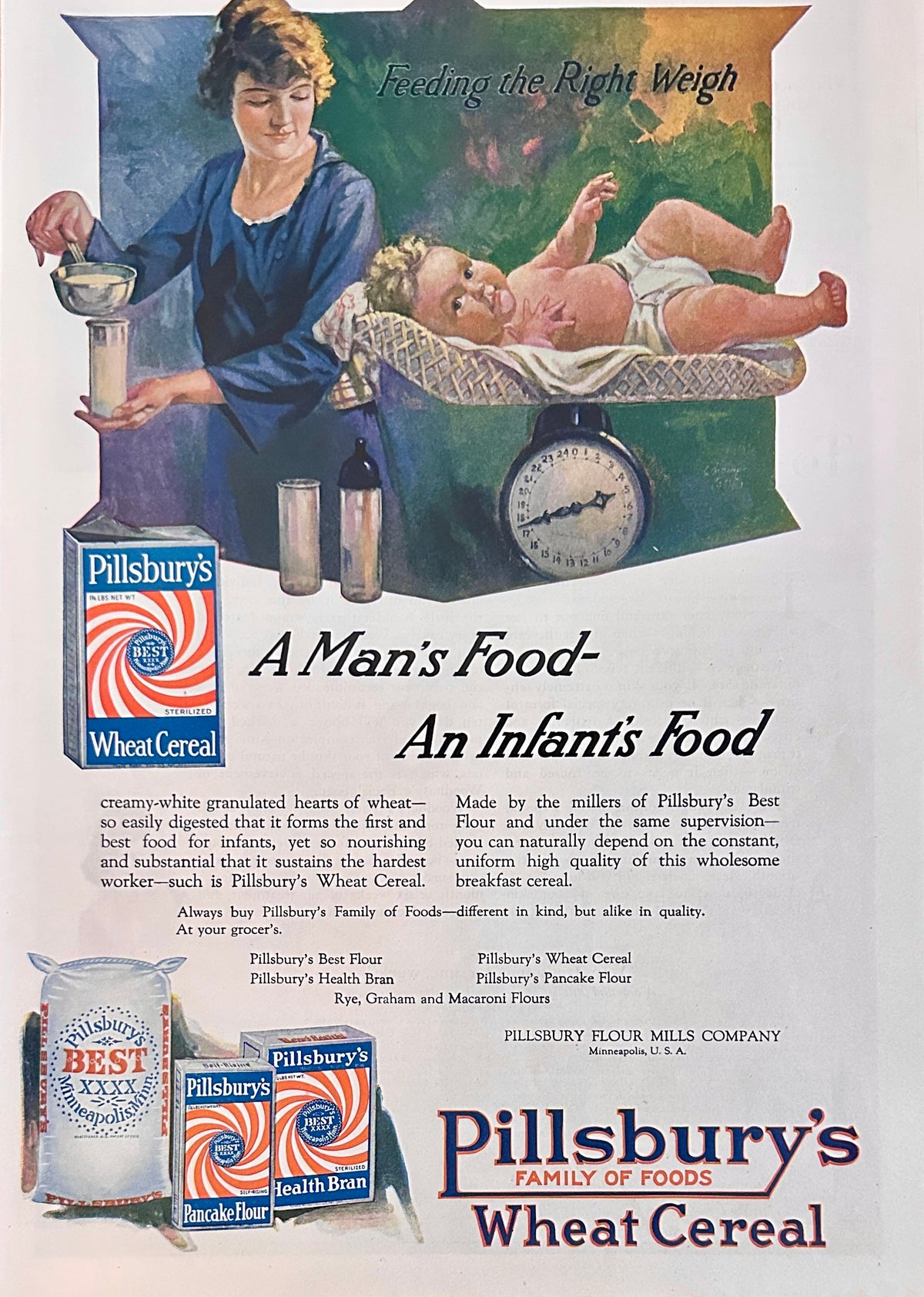 1920 Pillsbury's Wheat Cereal a Man's Food - An Infant's Food Ad #2186