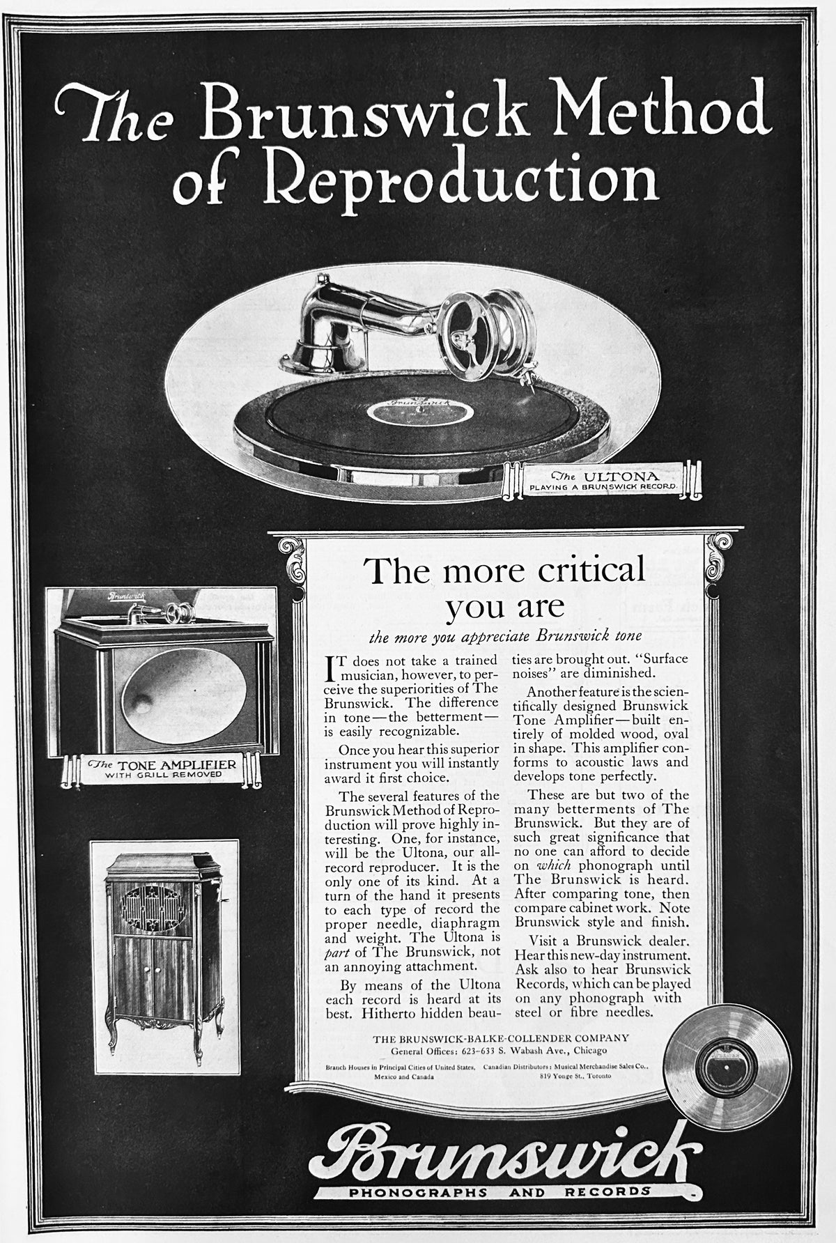 1920 Brunswick Phonographs & Records - The more critical you are Ad #2188