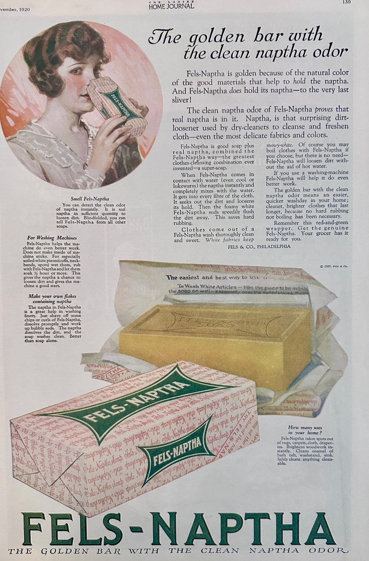 1920 Dual Sided Magazine Ad Baker's Coconut & Fels-Naptha Ad #2191
