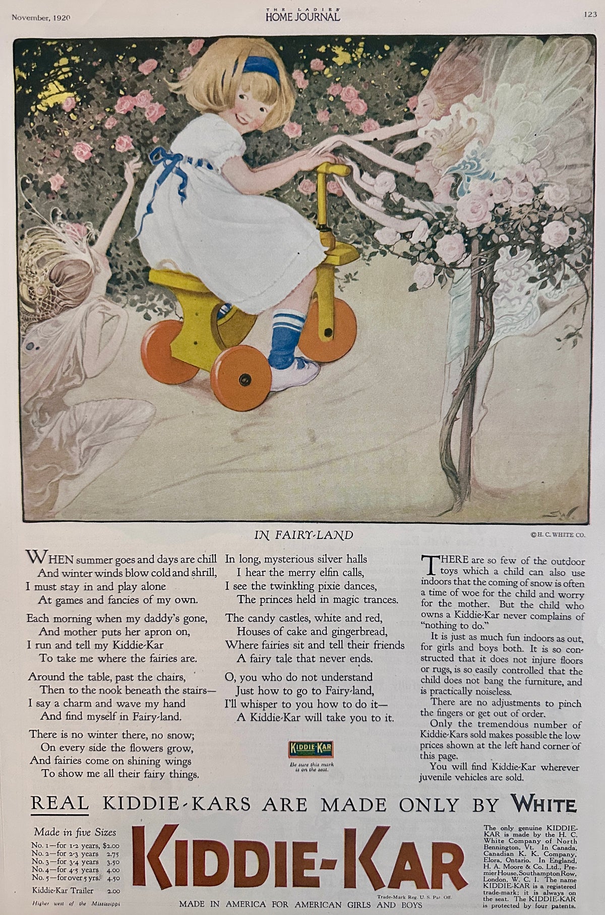 1920 Original Colorized Kiddie-Kar Ad #2195 - Bennington, VT